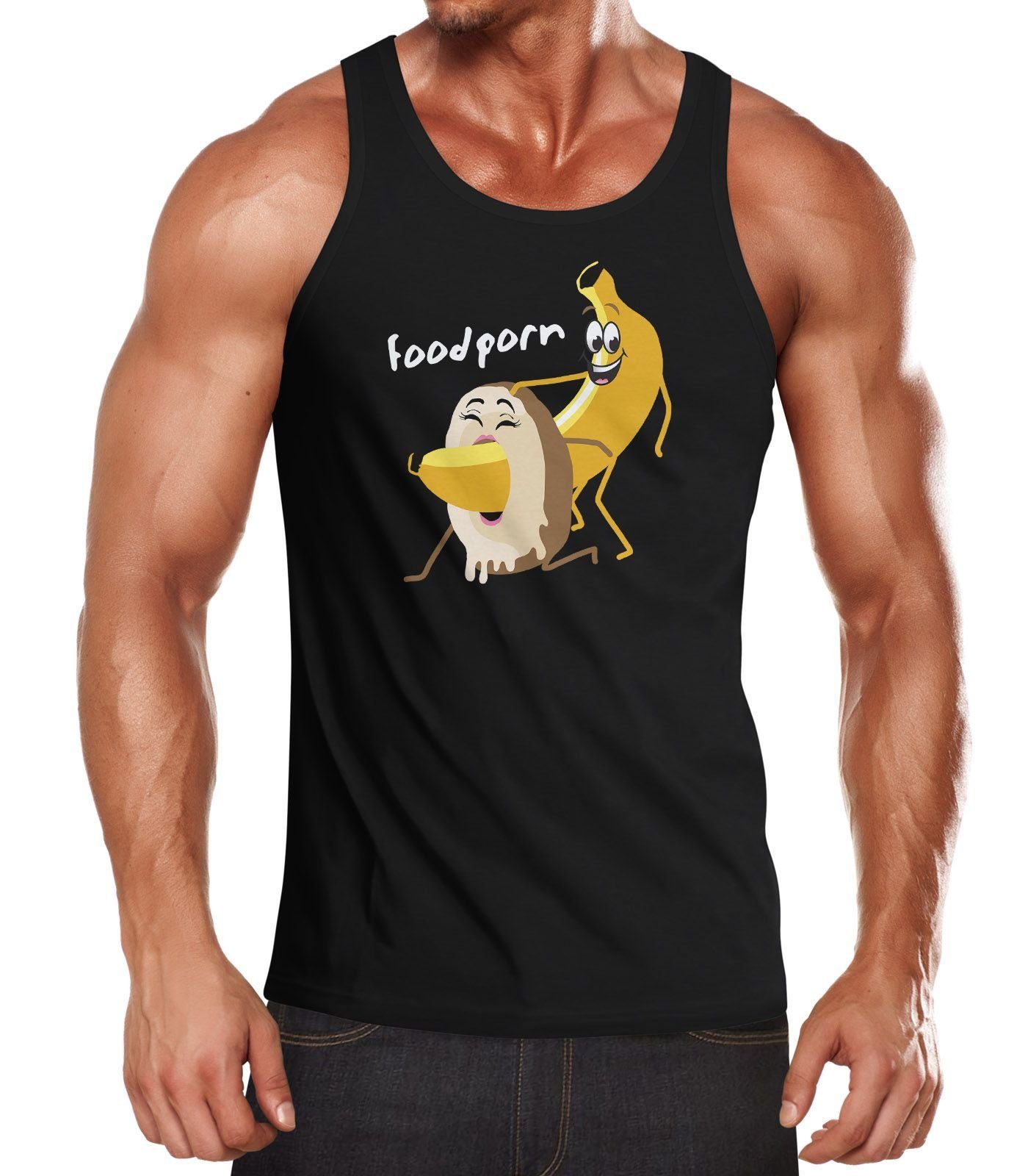 MoonWorks Tanktop Herren Tanktop Food Porn Motiv Spruch lustig Banane Donut Muscle Shirt Achselshirt Moonworks® mit Print