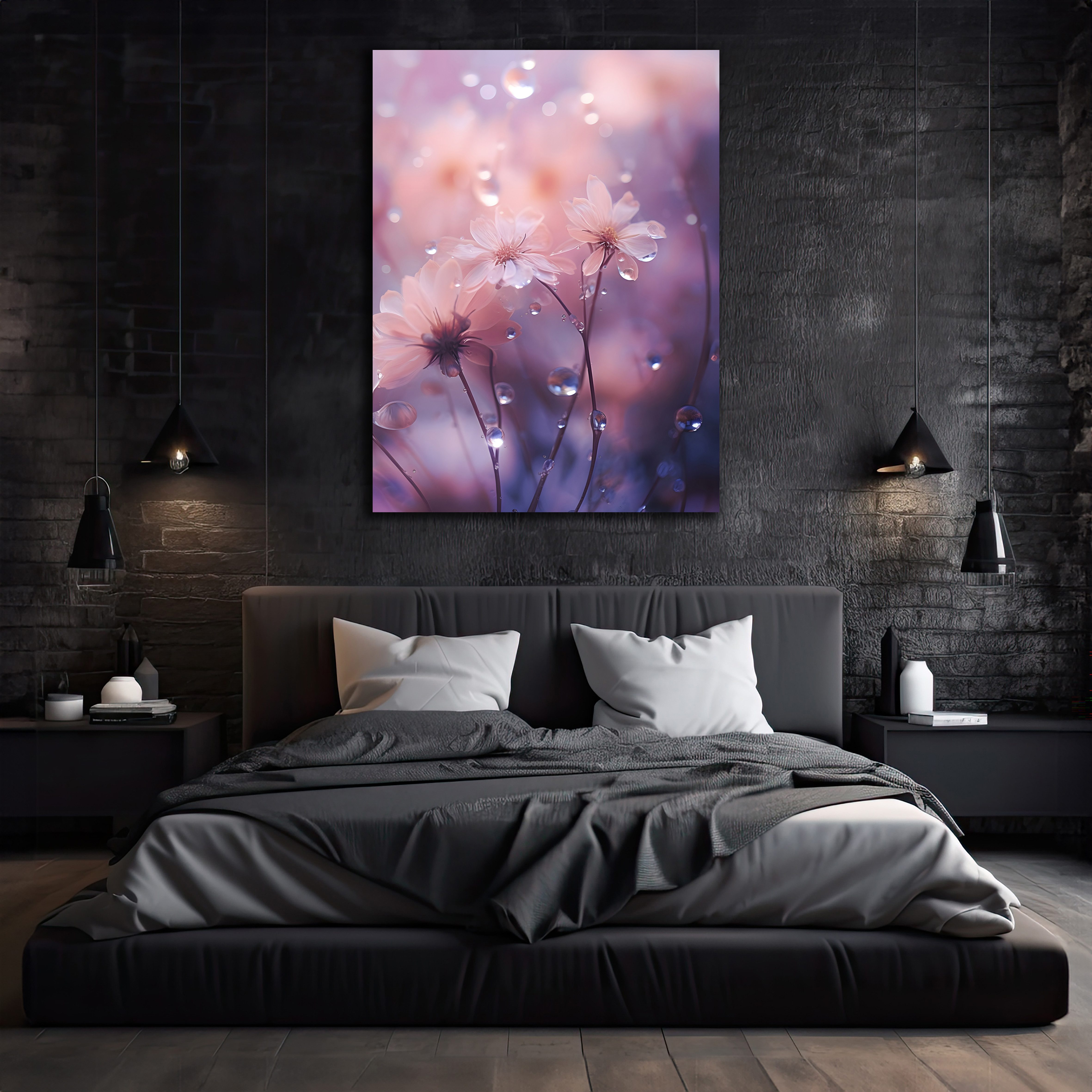 DARO Design Leinwandbild Modern Abstrakt Wandbilder XXL Wandbild Wand Deko Leinwand Bilder, (Lila Blumen - Bild groß Wohnzimmer Schlafzimmer Küche Esszimmer Einteilig Querformat Fotodruck Leinwände Wanddeko Abstrakte Kunst Boho), 30x20cm