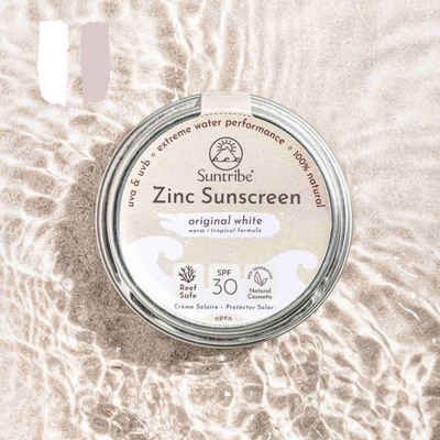 Suntribe Sonnenschutzcreme BIO Mineralisch Zinksonnencreme Gesicht & Sport LSF 30 Farbe Weiß, 1 Aluminiumdose 15 g, 100% Natur