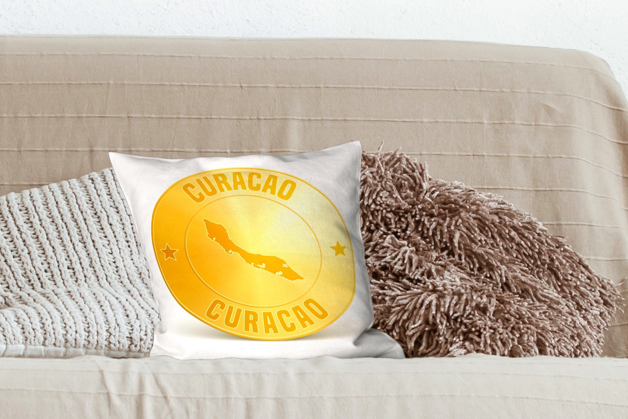 einer Füllung aus Zierkissen Goldmünze mit Illustration Dekokissen MuchoWow für Schlafzimmer, Deko, Wohzimmer, Sofakissen Curaçao,
