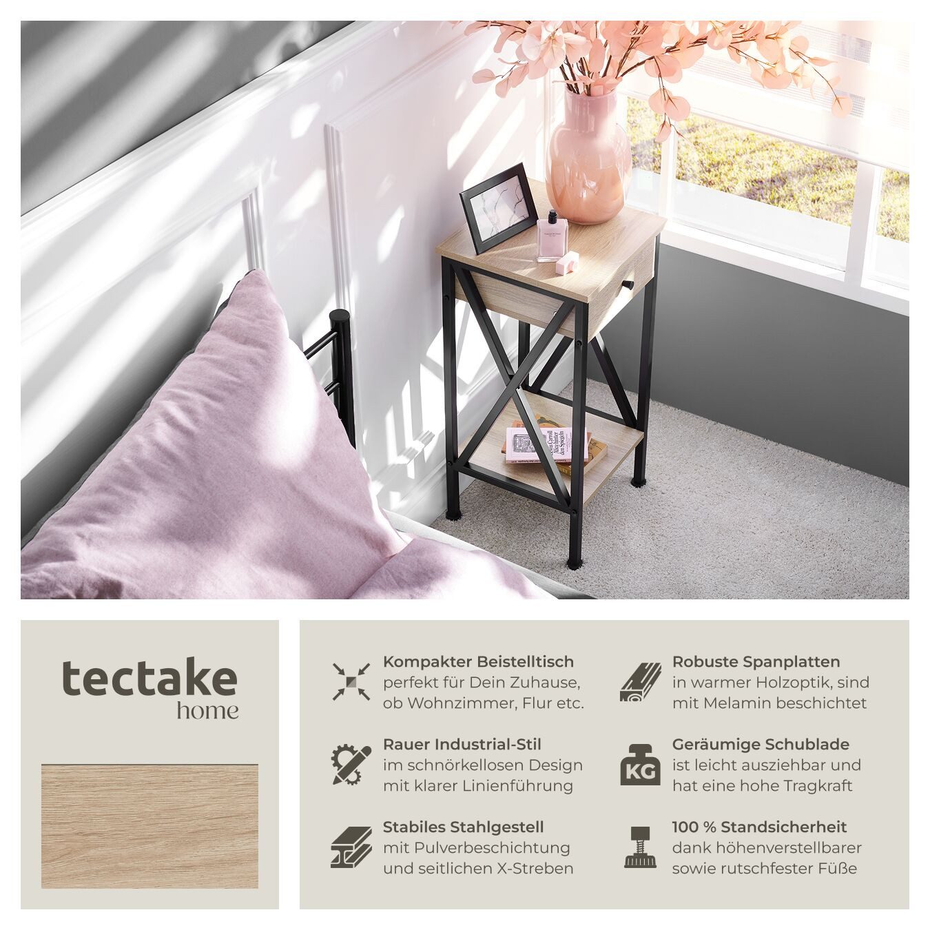 tectake Beistelltisch Dayton (1-St., 1 tlg), günstig online kaufen