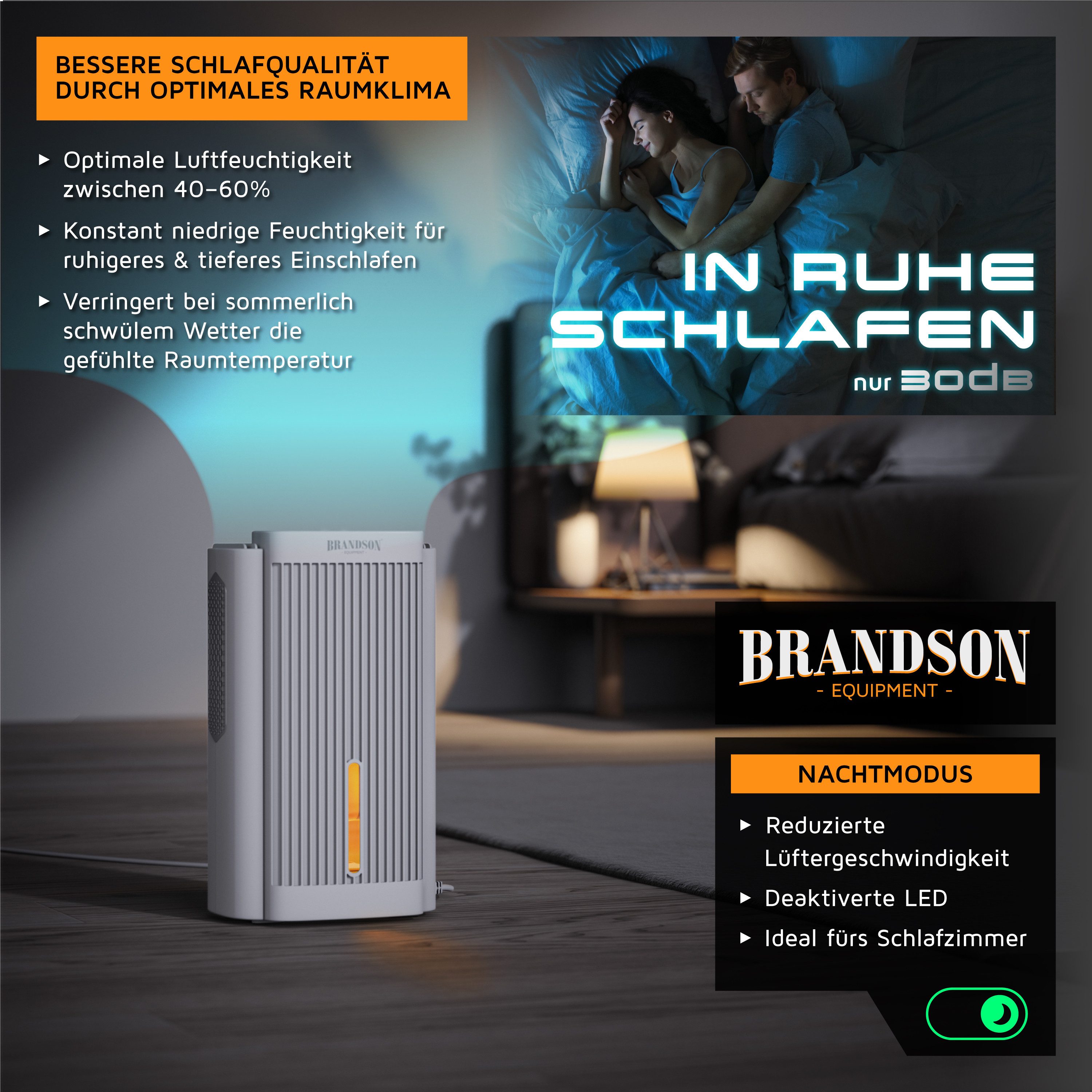 Brandson Luftentfeuchter elektrisch, Raumentfeuchter, klein & leise, Wassertank 2000 ml, für 20 m³ Räume, Entfeuchtung 0,6 l/Tag, Tank 0,6 l, Entfeuchter Peltier Dehumidifier für Wohnung, Badezimmer, Schlafzimmer