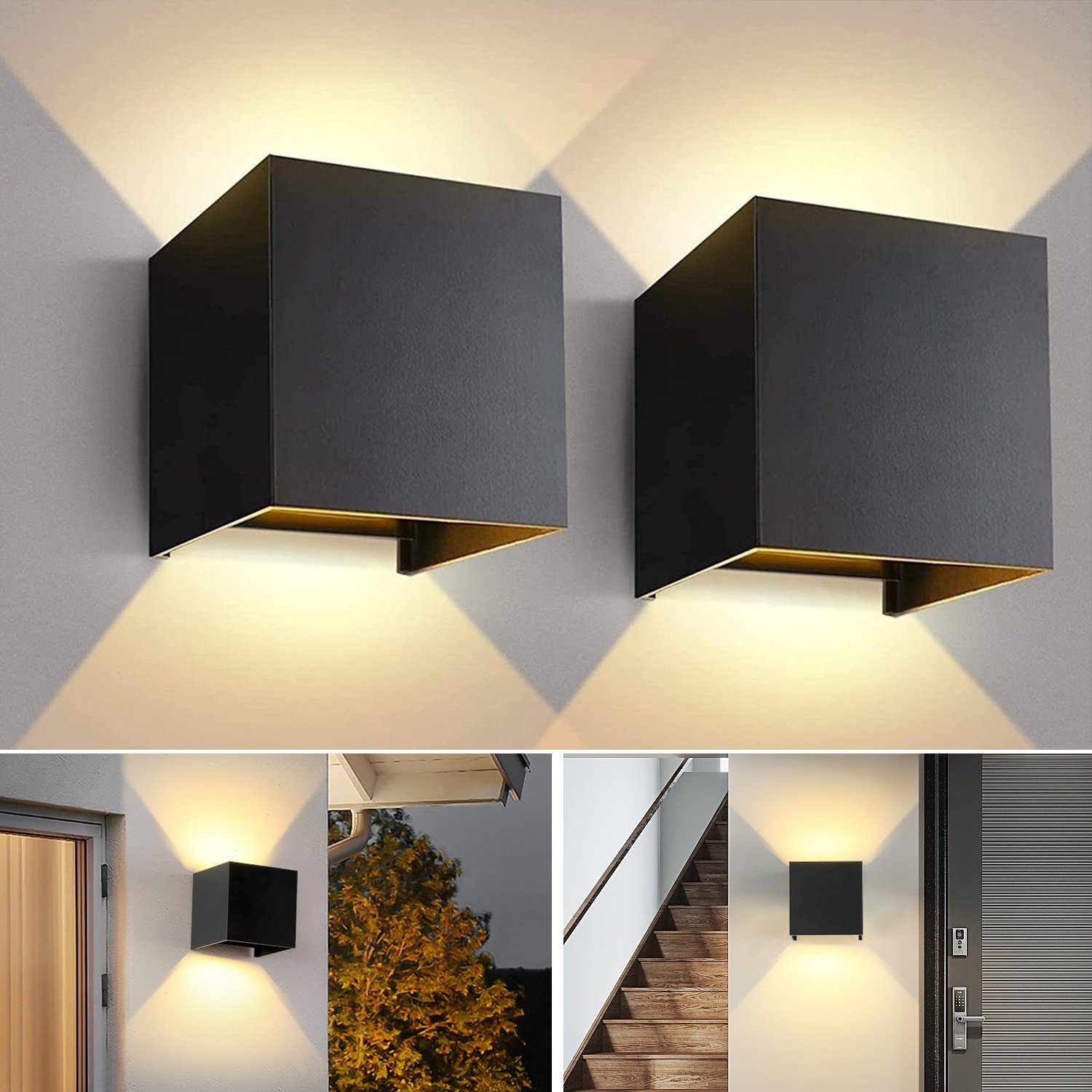 oyajia Wandleuchte 6W LED Wandlampe Cube Lampe Wand Strahler Licht Up Down Leuchten, LED fest integriert, Warmweiß, Treppen Flur Modern Square Lampe,für Wohnzimmer Schlafzimmer Balkon