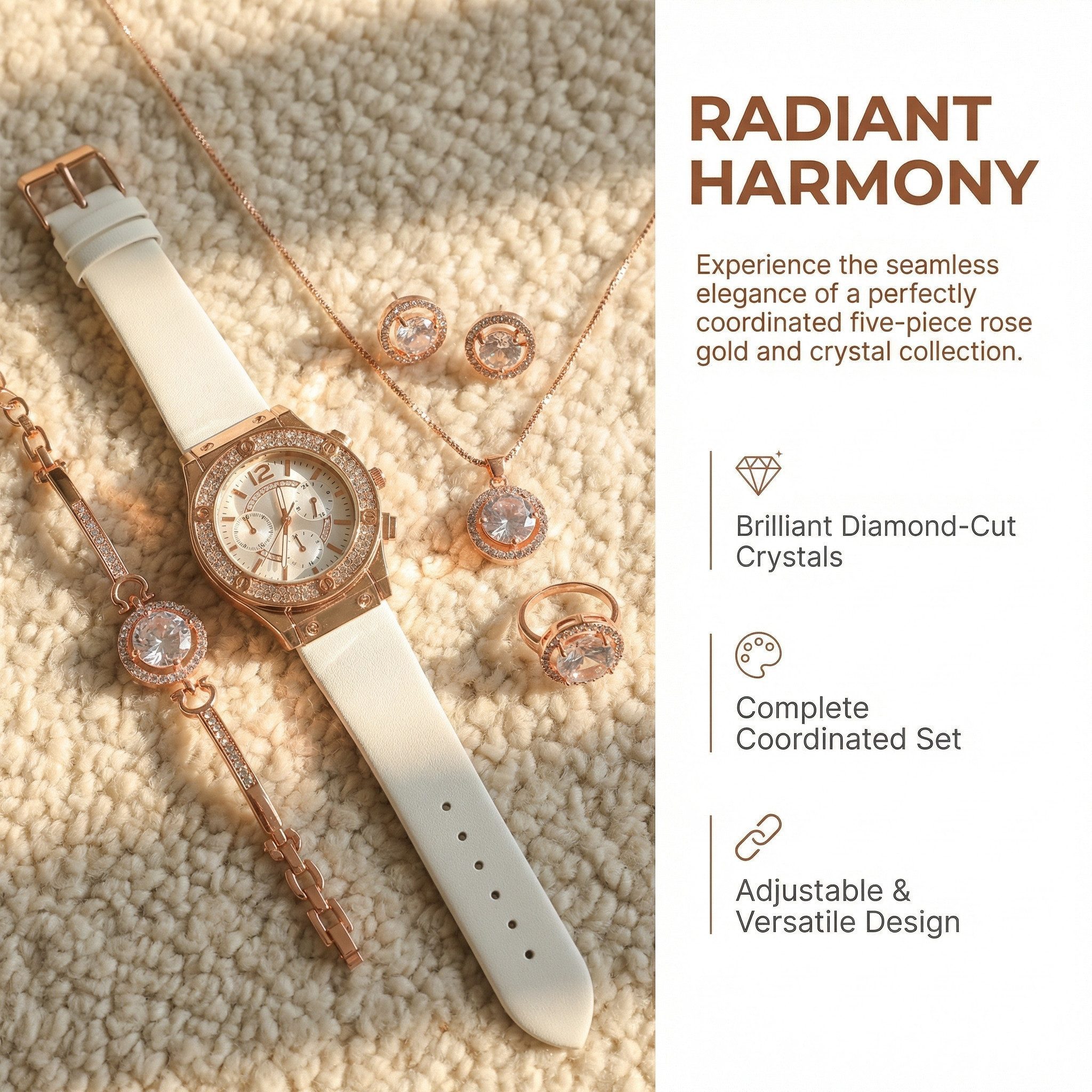 Fyrove Quarzuhr Damen Geschenkset Schmuck mit Uhr, Geschenk für Frauen, (mit Armbanduhr, Halskette, Armband, Ohrringen und Ring, Geschenk für Frauen, 5-tlg., Da – Bild 3 von 5