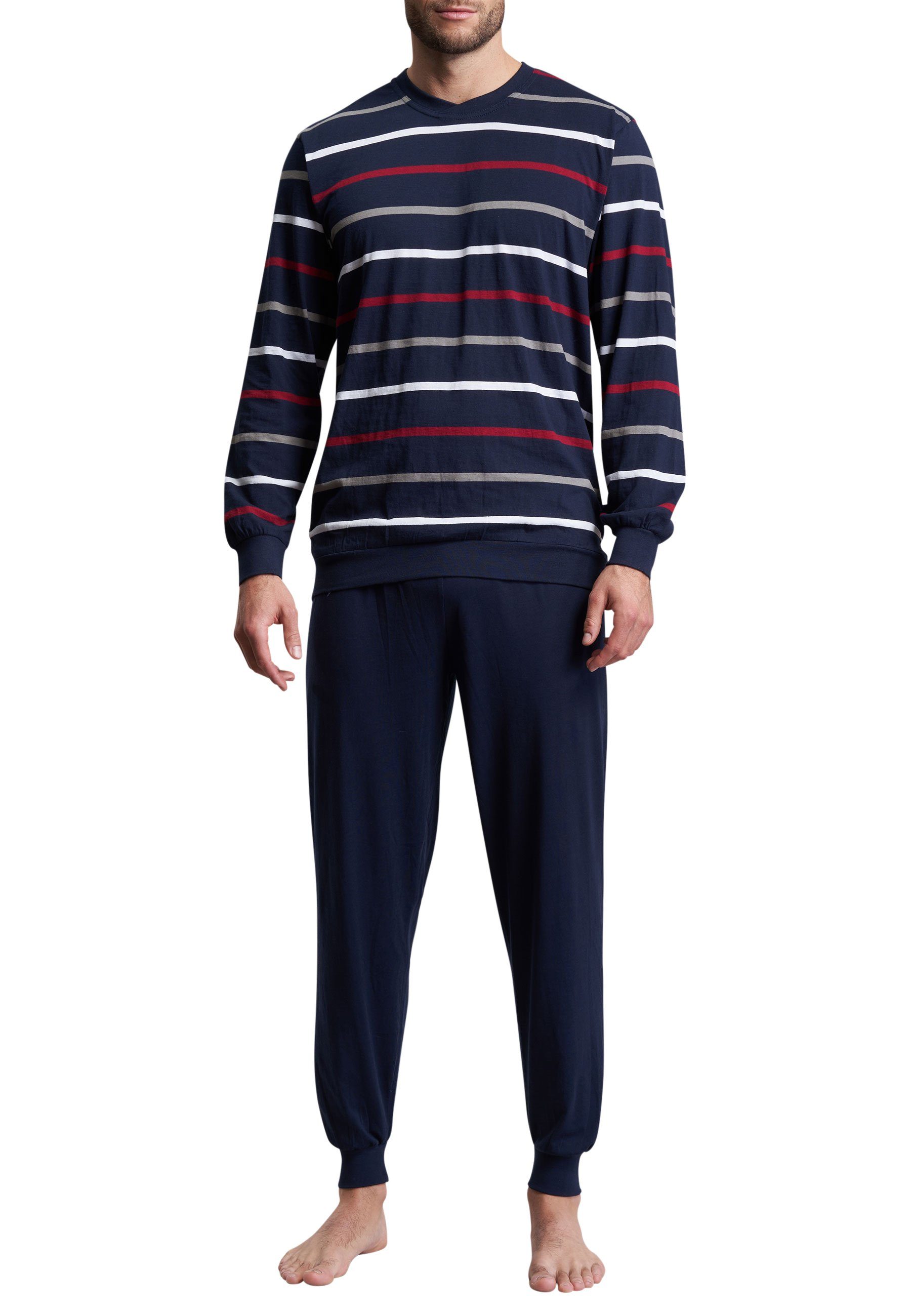 GÖTZBURG Pyjama GÖTZBURG Herren Pyjama blau quergestreift (1 tlg) dunkelblau-Streifen | Pyjamas
