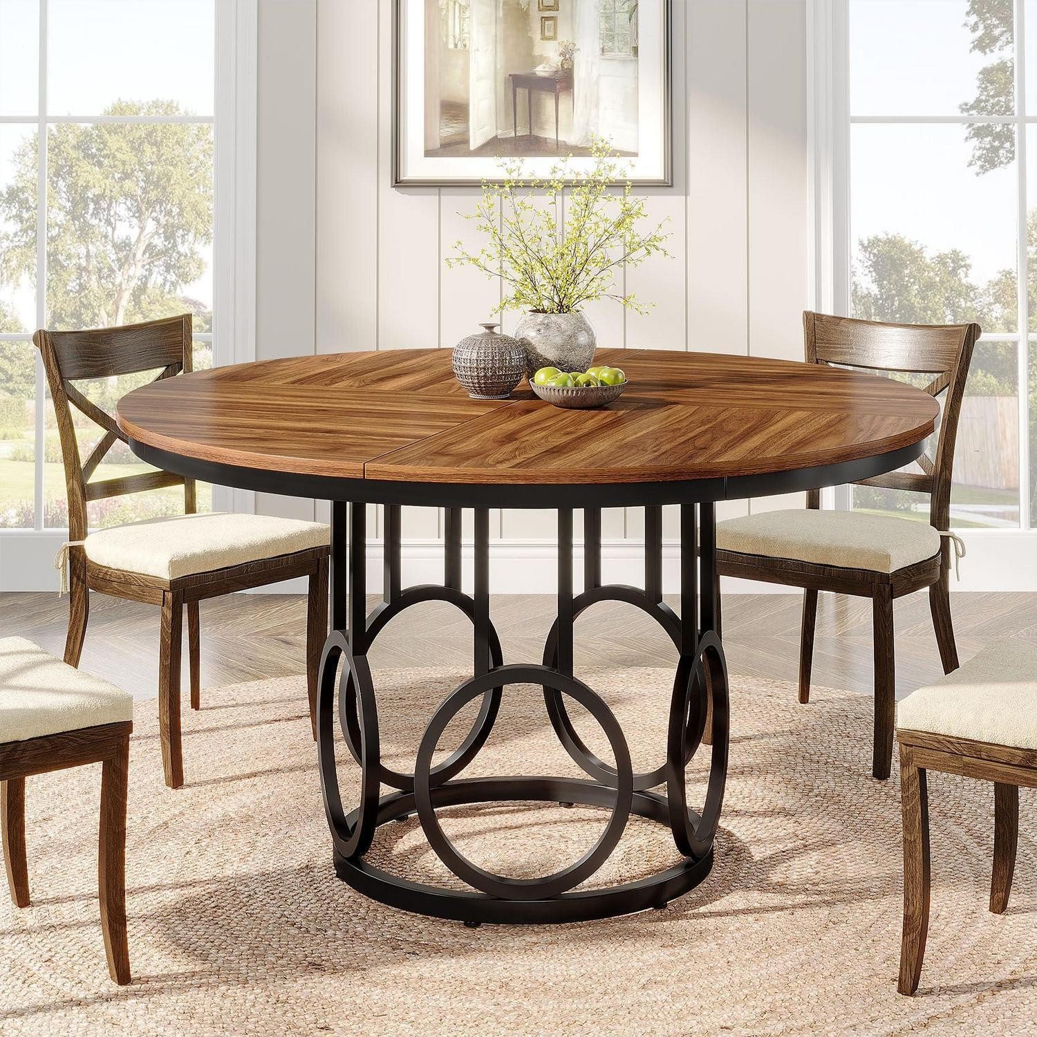 LuxusKollektion Esstisch Esstisch rund 120 cm rustikal Metallgestell 4 Personen (1-St)