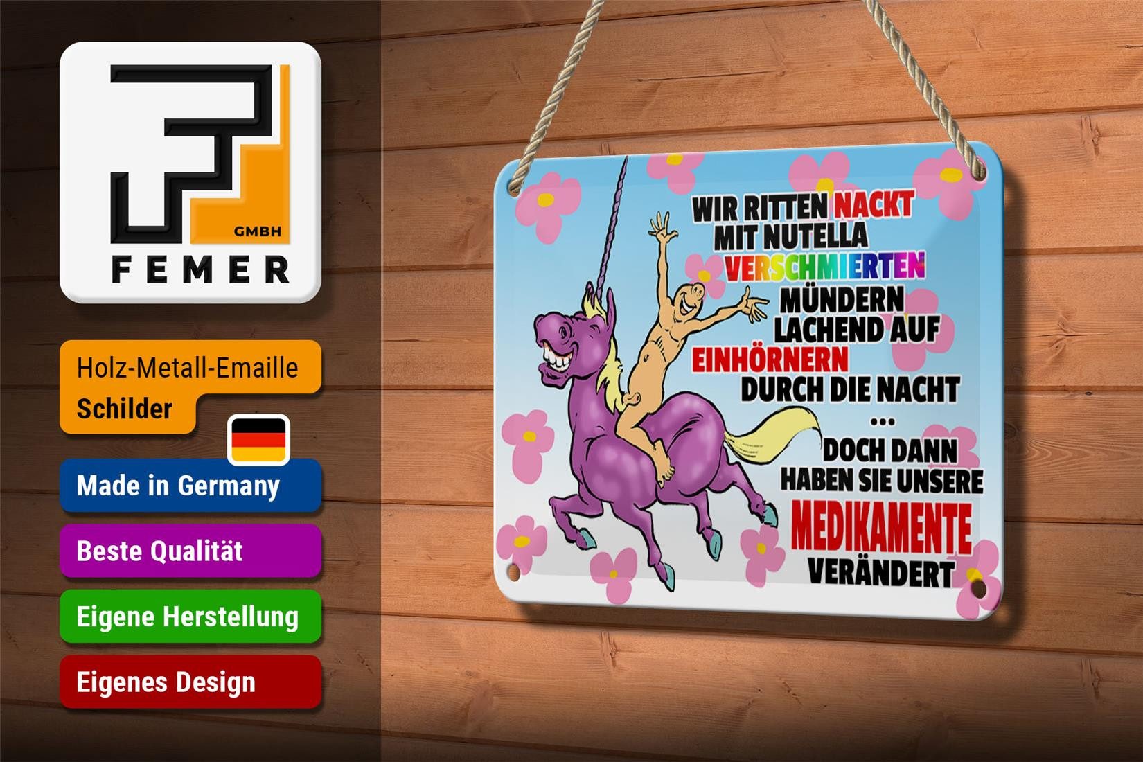 Femer GmbH Metallschild Spruch 18x12cm doch dann Medikamente geändert, (1 St), gewölbte Oberfläche, abgerundete Ecken, umgeschlagene Kanten