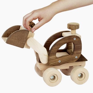 goki Spielzeug-Baumaschine Radlader, goki nature, kinderfreundlich designet und altersgerecht funktional