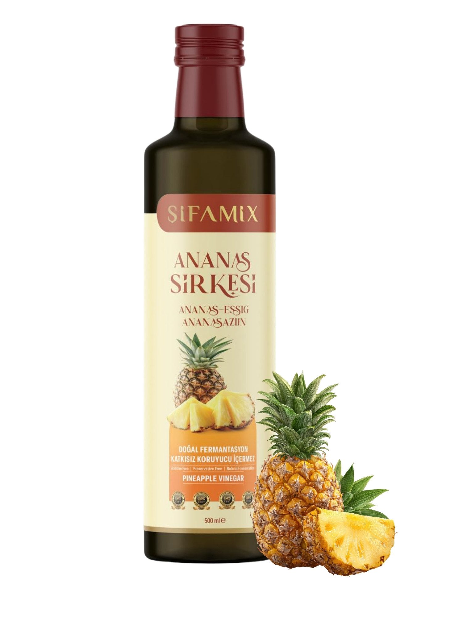 ADELSHOP Essig Sifamix Ananassessig - Traditionell Fermentiert & Naturtrüb, 500 ml