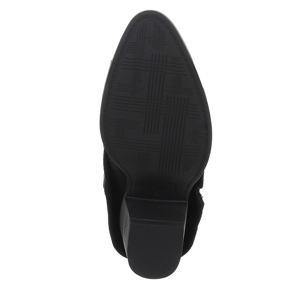 Ital-Design Moderne Damen-Stiefel mit Wellenstickerei und Absatz Westernstiefel (90726915) Blockabsatz Stiefel in Schwarz
