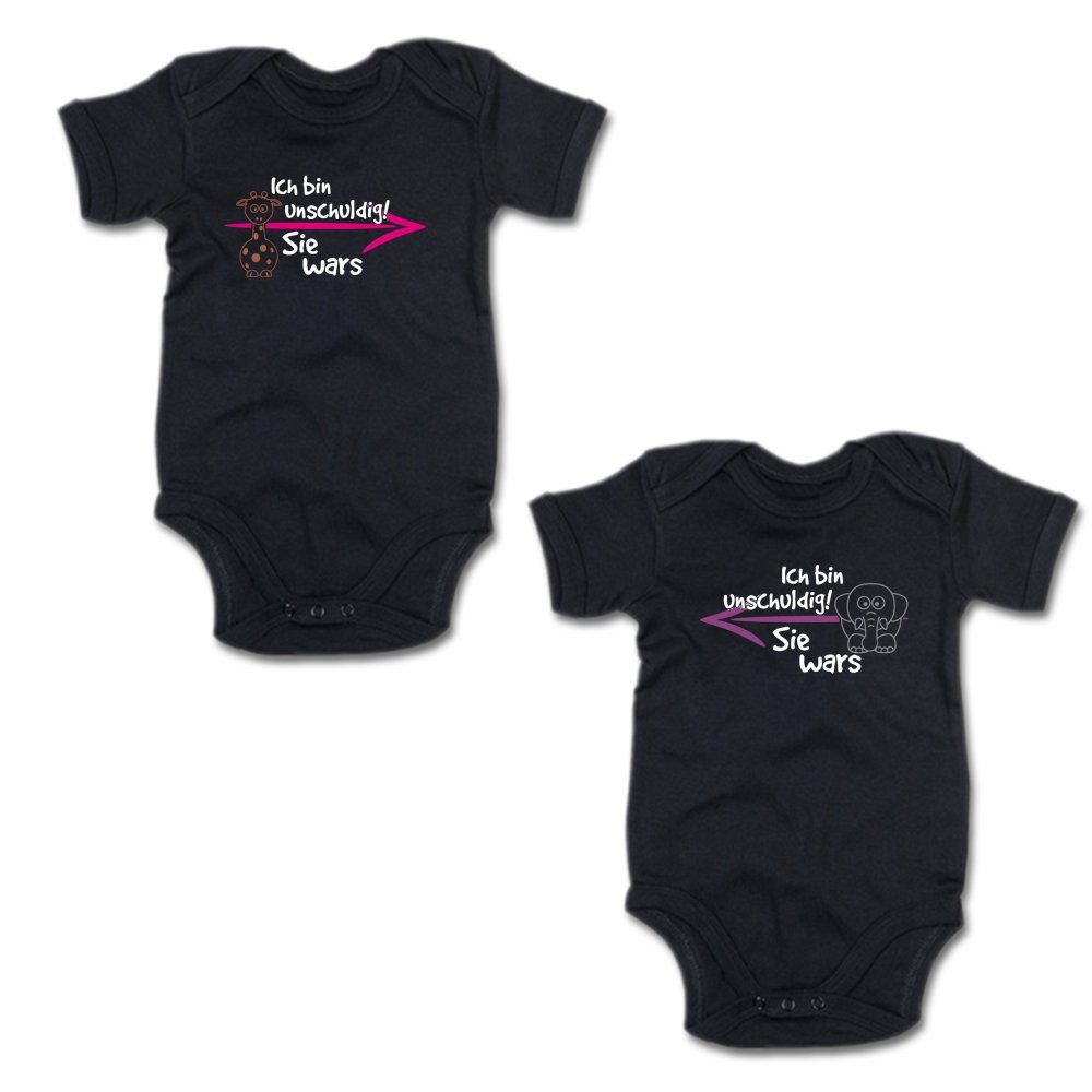 G-graphics Kurzarmbody Ich bin unschuldig! – Sie wars & Sie wars (Zwillingsset / Twinset, 2-tlg., Baby-Body-Set) für Zwillinge / Twins mit Sprüchen