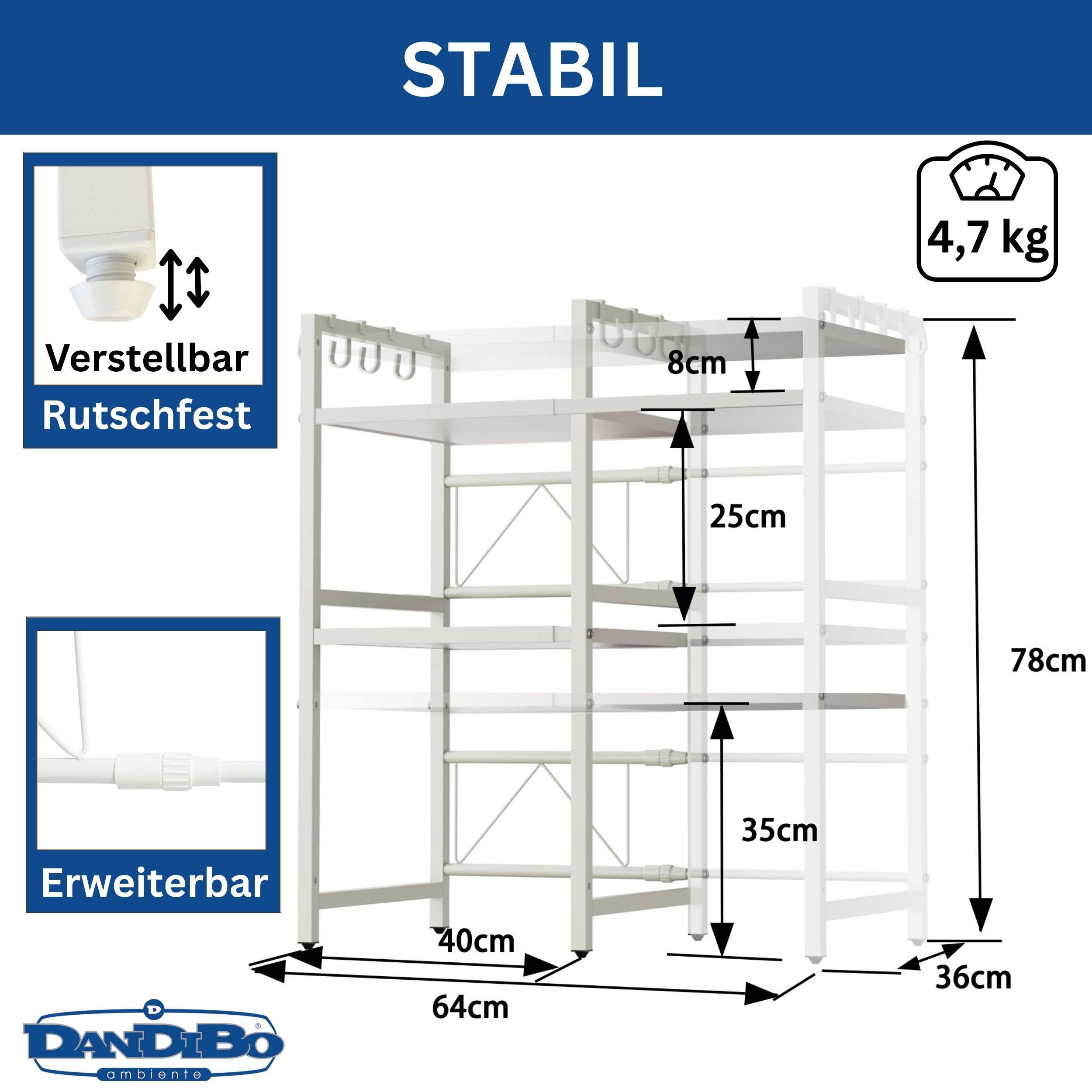 DanDiBo Küchenregal Verstellbar Weiß für Arbeitsplatte günstig online kaufen