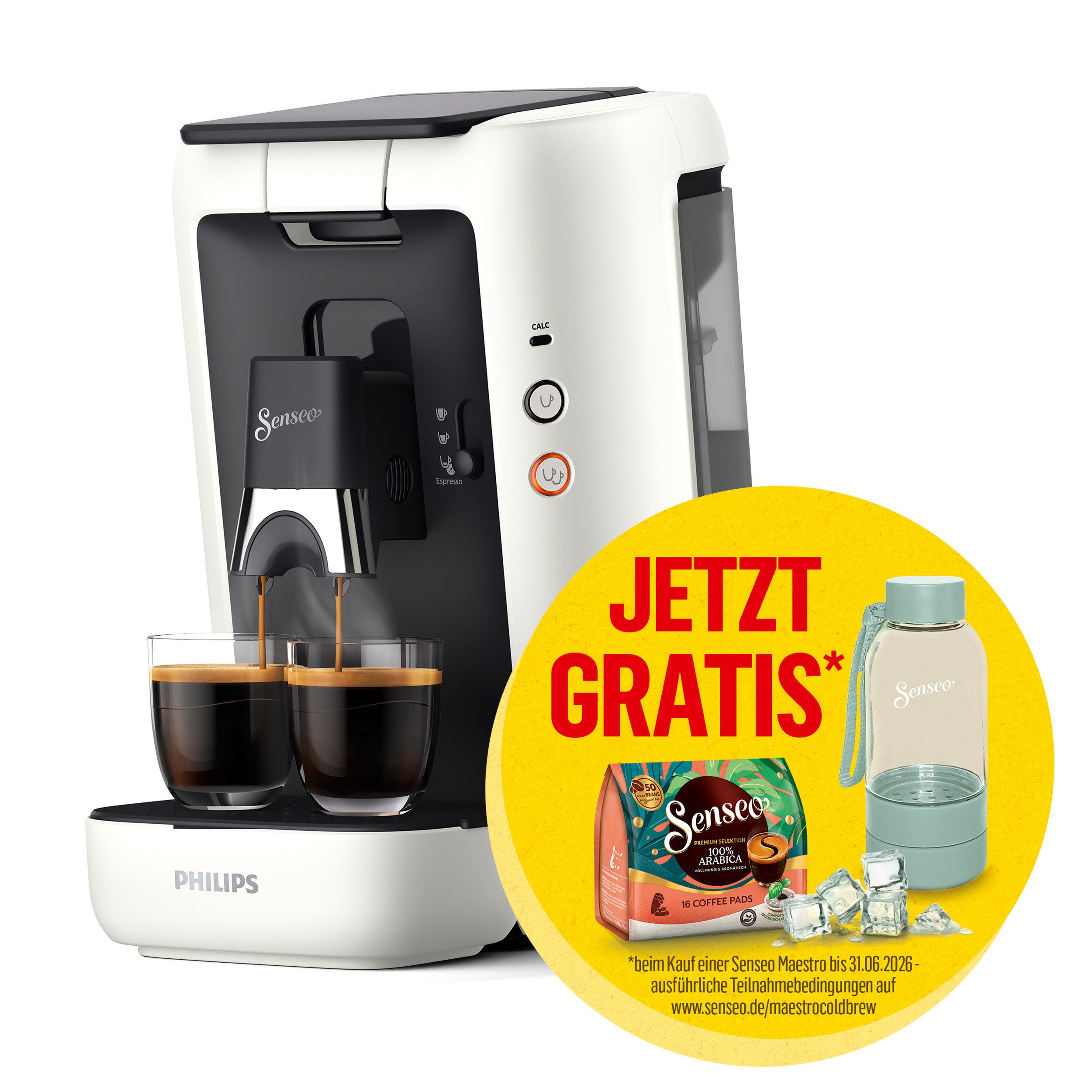 Philips Senseo Kaffeepadmaschine Maestro CSA260/10, mit drei Kaffee-Einstellungen, aus 80% rec. Plastik, Memo-Funktion