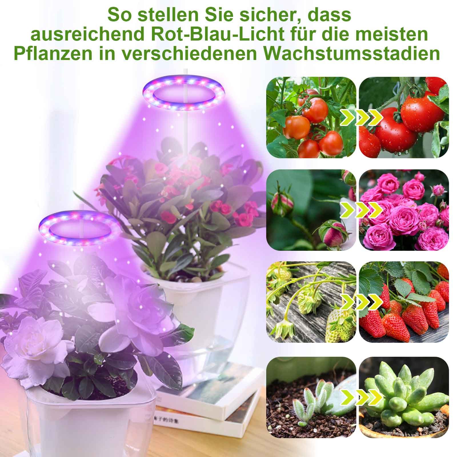 MUPOO Pflanzenlampe LED Pflanzenlampe, Timer Pflanzenlicht, 20-80 LEDs Pflanzenleuchte, USB, 2 Ringe, LED fest integriert