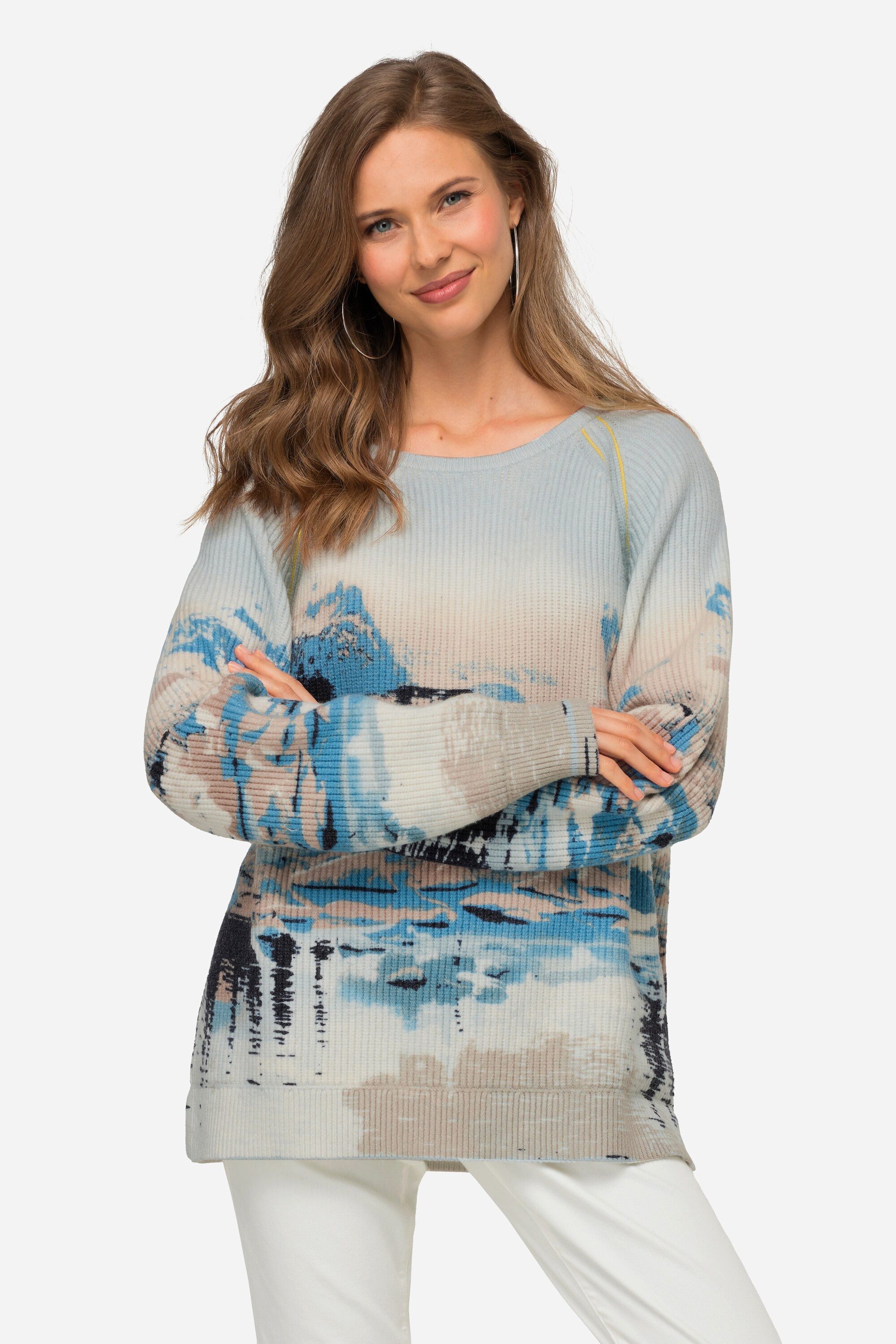 Strickpullover Pullover maritimer Allover Print Rundhals Langarm