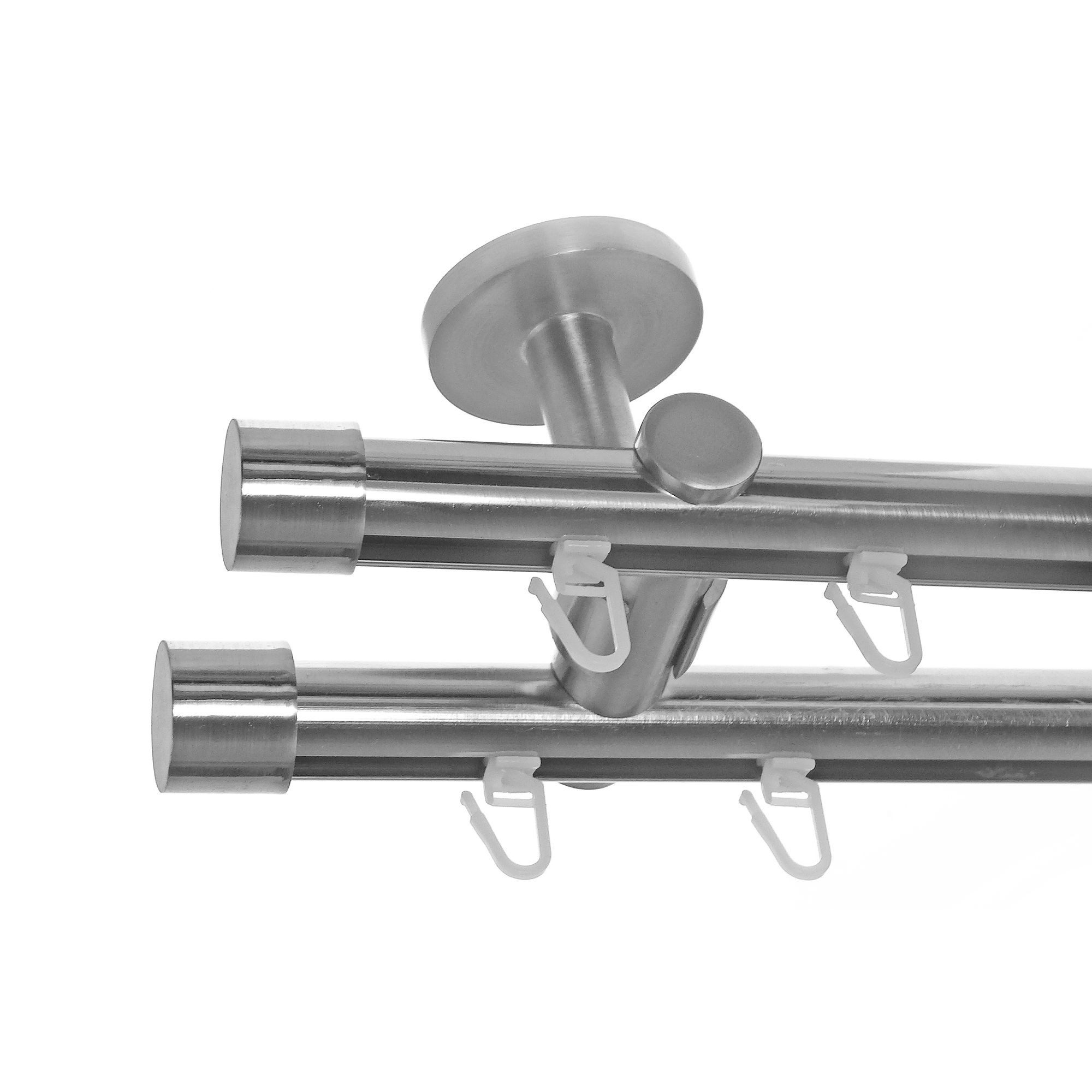 BASIT Gardinenstange Innenlauf Edelstahloptik 20mm mit Deckenträgern 120 cm E30, Ø 20 mm, 2-läufig, verschraubt, Aluminium, D40 120 cm E30 Kappe