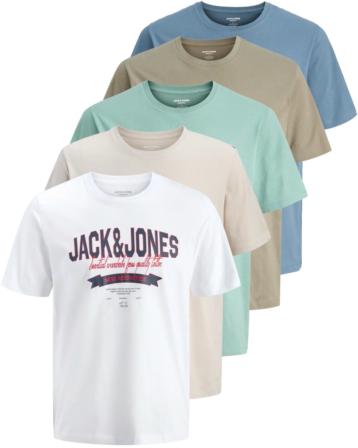 Jack & Jones PlusSize Print-Shirt Weites Shirt mit Printdruck (Spar-Set, 5er-Pack)