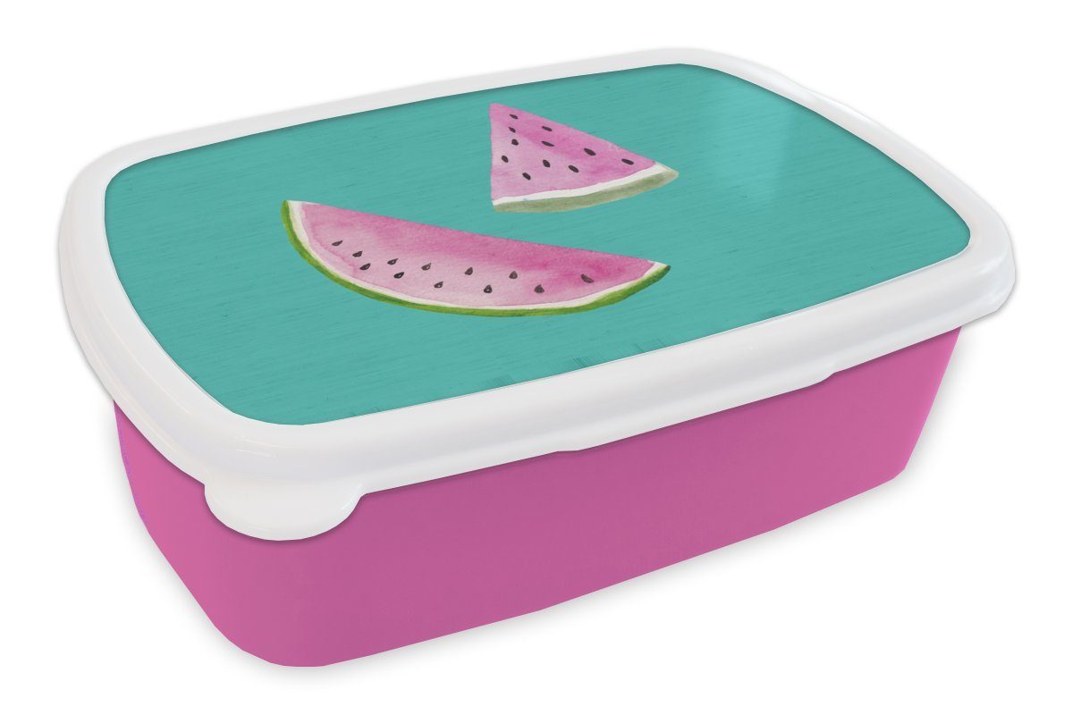 MuchoWow Lunchbox Wassermelone - Obst - Blau, Kunststoff, (2-tlg), Brotbox für Erwachsene, Brotdose Kinder, Snackbox, Mädchen, Kunststoff rosa