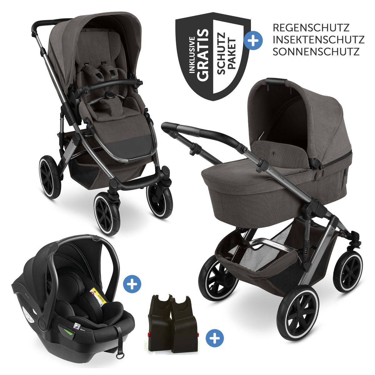 ABC Design Kombi-Kinderwagen Salsa 5 Air Set - Almond, 3in1 Kinderwagen Buggy mit Babywanne, Babyschale, Sportsitz & Zubehör