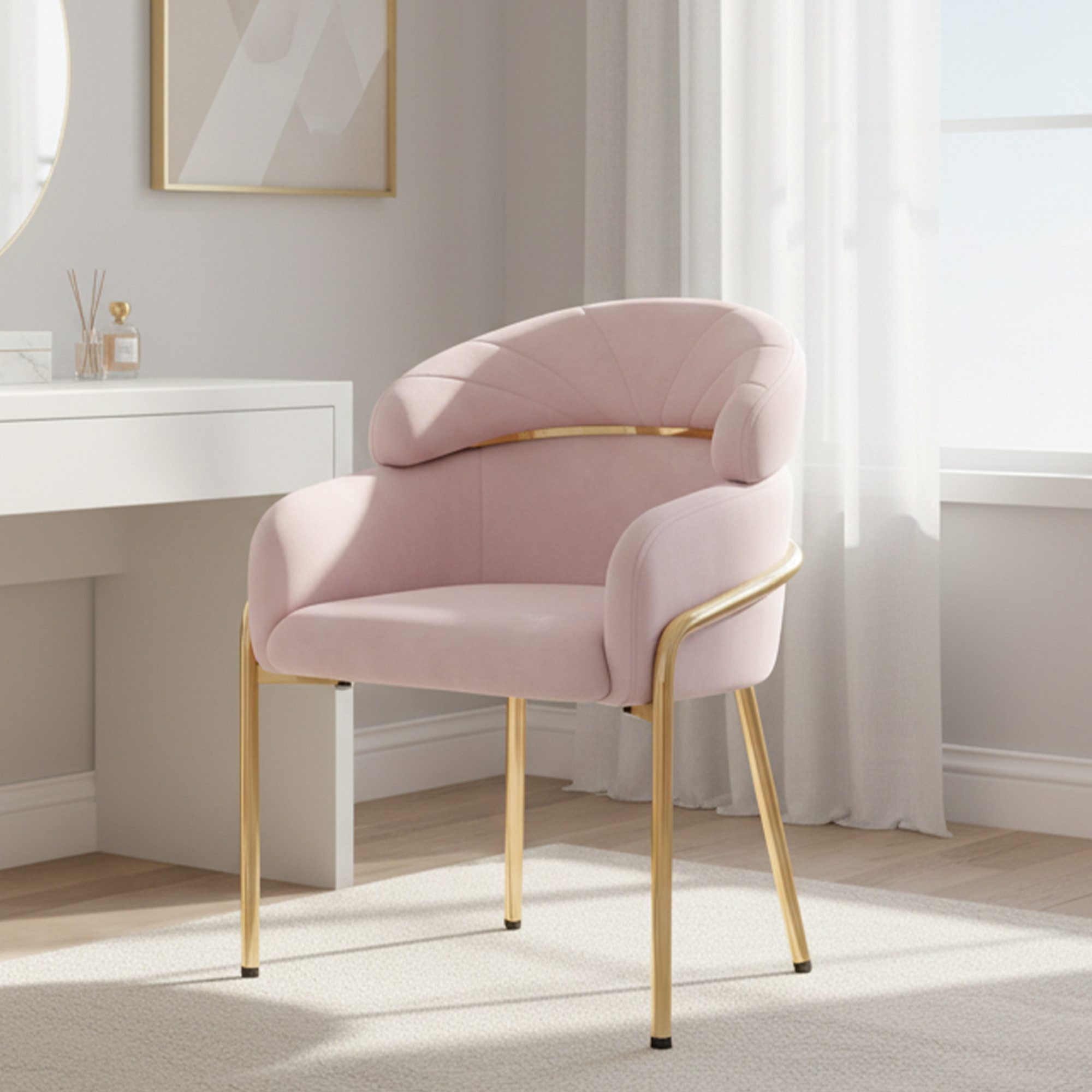 Flieks Polsterstuhl (1 St), Esszimmerstuhl Armlehnstuhl Schlaf-Wohnzimmerstuhl Schminkstuhl Samt