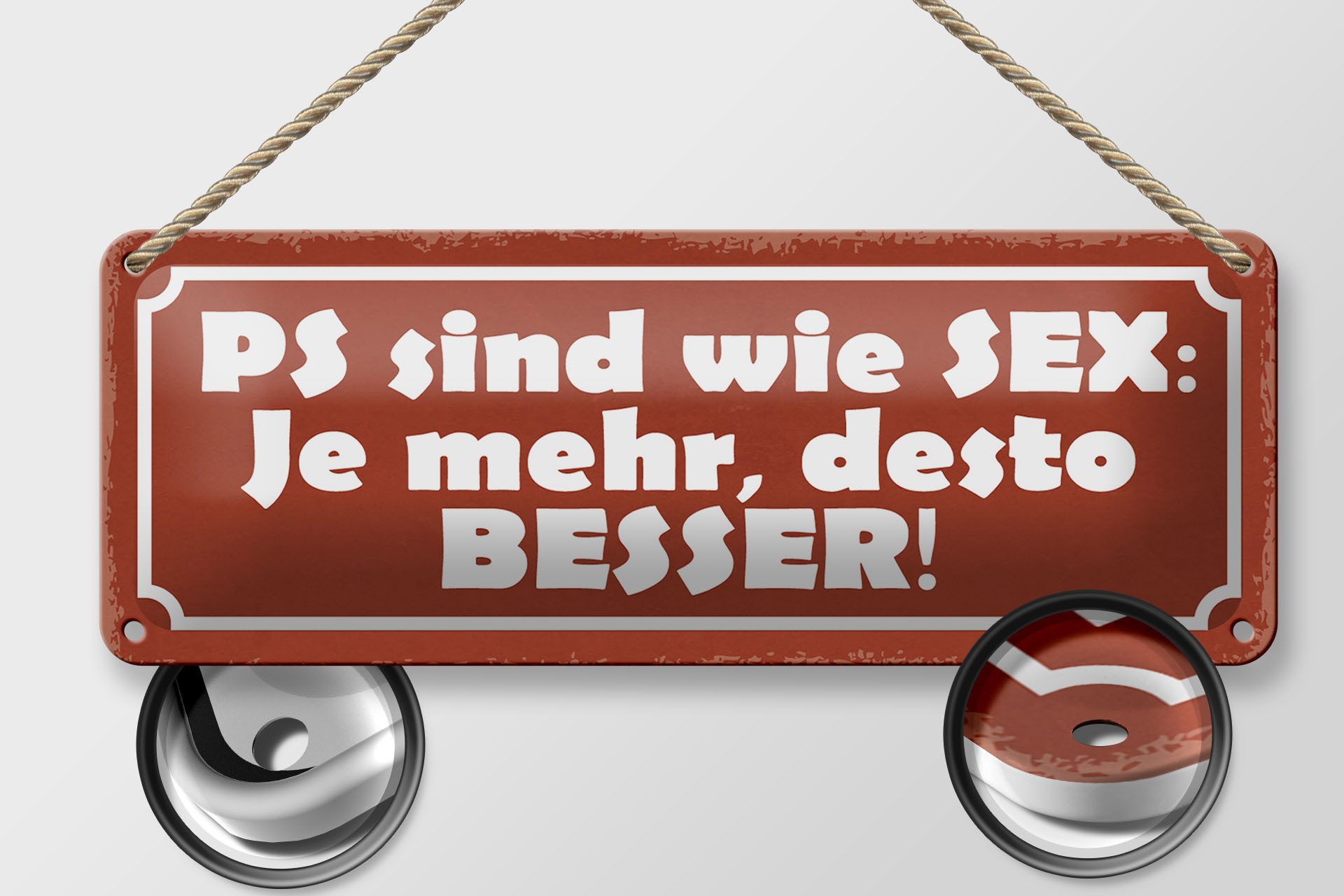 Femer GmbH Metallschild Spruch 27x10cm PS sind wie Sex je mehr desto, (1 St), gewölbte Oberfläche, abgerundete Ecken, umgeschlagene Kanten