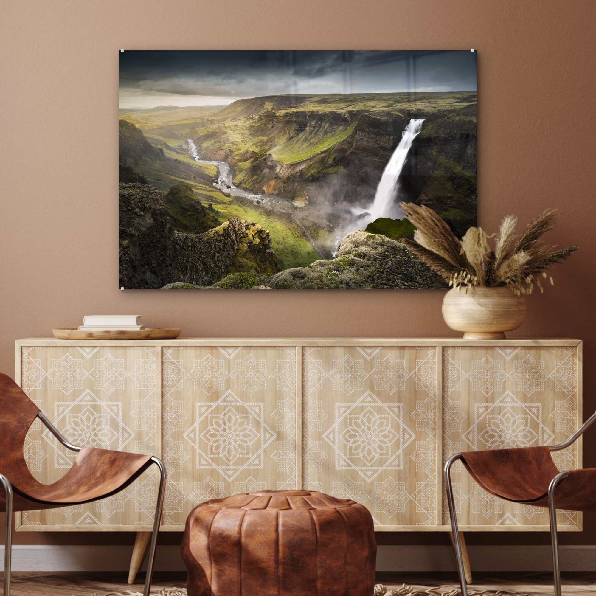 MuchoWow Acrylglasbild Wasserfall - St), Acrylglasbilder Wohnzimmer & (1 - Schlafzimmer Skandinavien Wolken