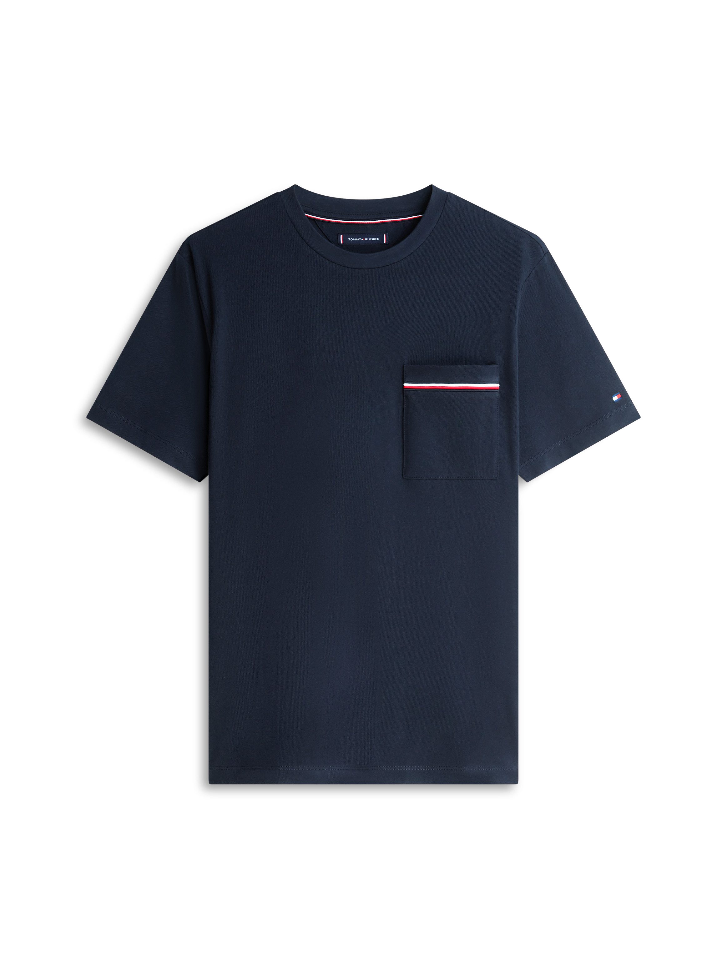 Tommy Hilfiger T-Shirt GLOBAL STRIPE PIQUE POCKET Regular fit mit Brusttasche – Bild 4 von 5