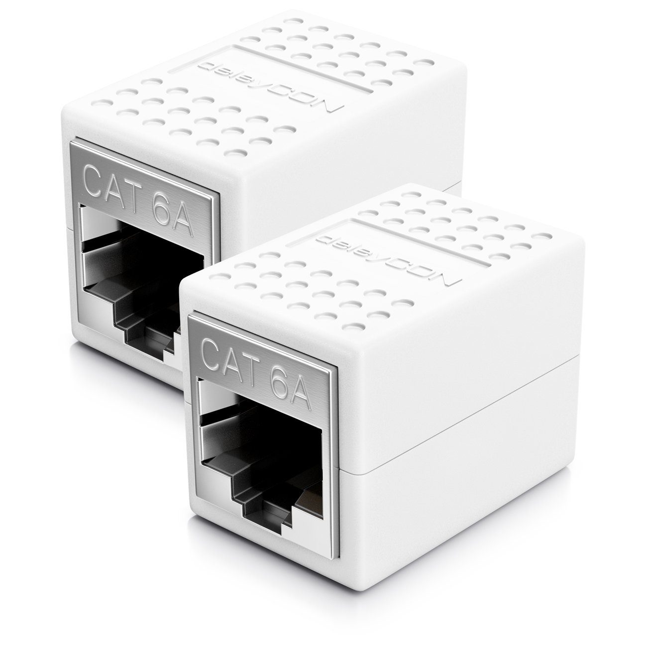 deleyCON deleyCON 2x CAT6a Patchkabel Koppler Modular Geschirmt 2x RJ45 Buchse Netzwerk-Adapter