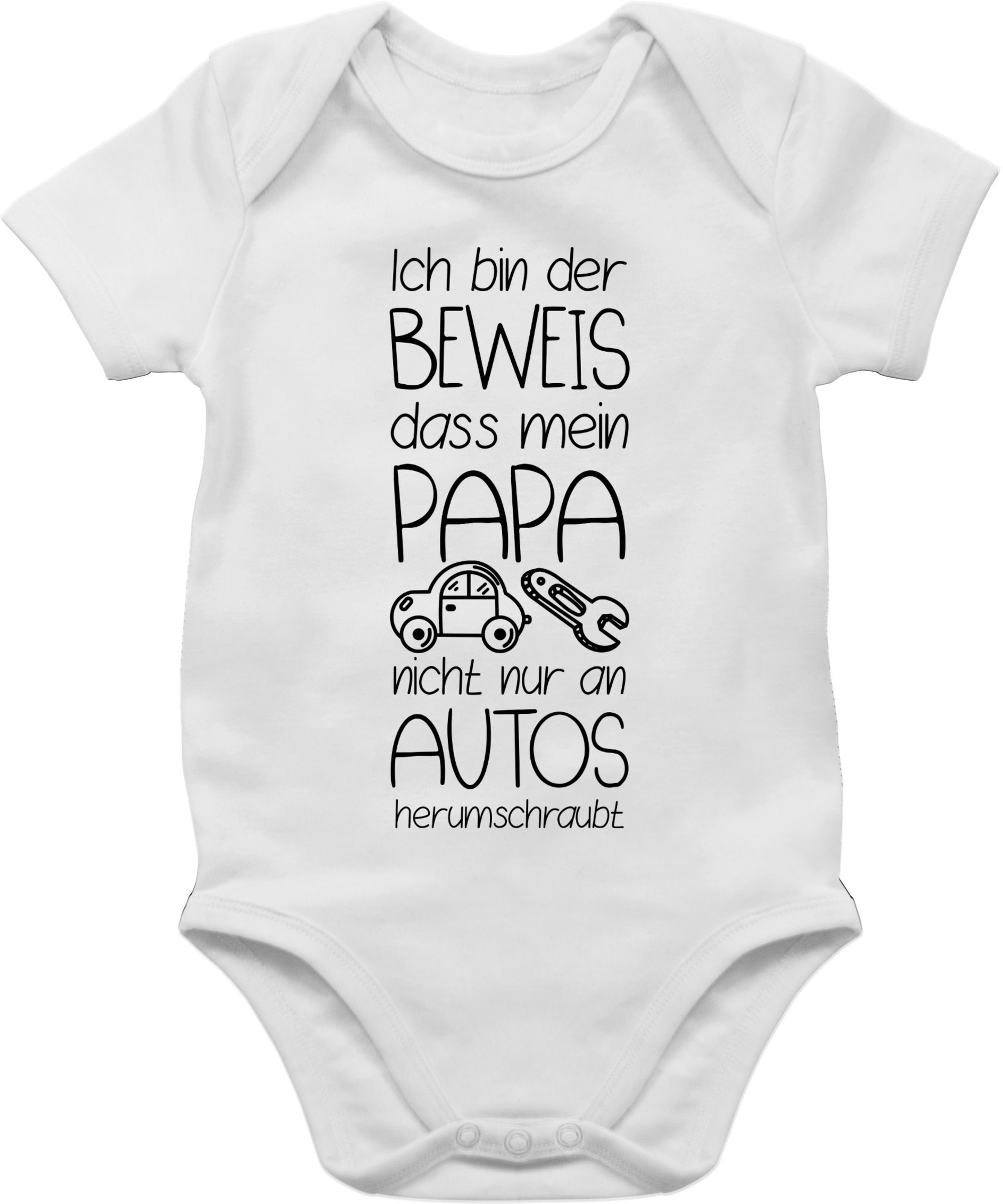 Shirtracer Shirtbody Ich bin der Beweis dass mein Papa nicht nur an Autos herumschraubt Sprüche Baby 1 Weiß