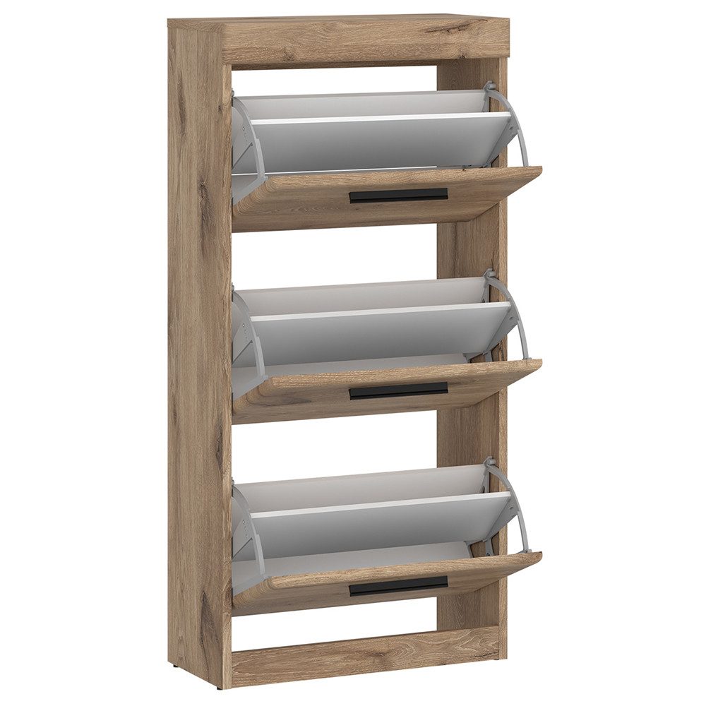 Lomadox Schuhschrank GRAHAM-129 Eiche Dekor 53,9 cm 3 Klappen Schuhkipper