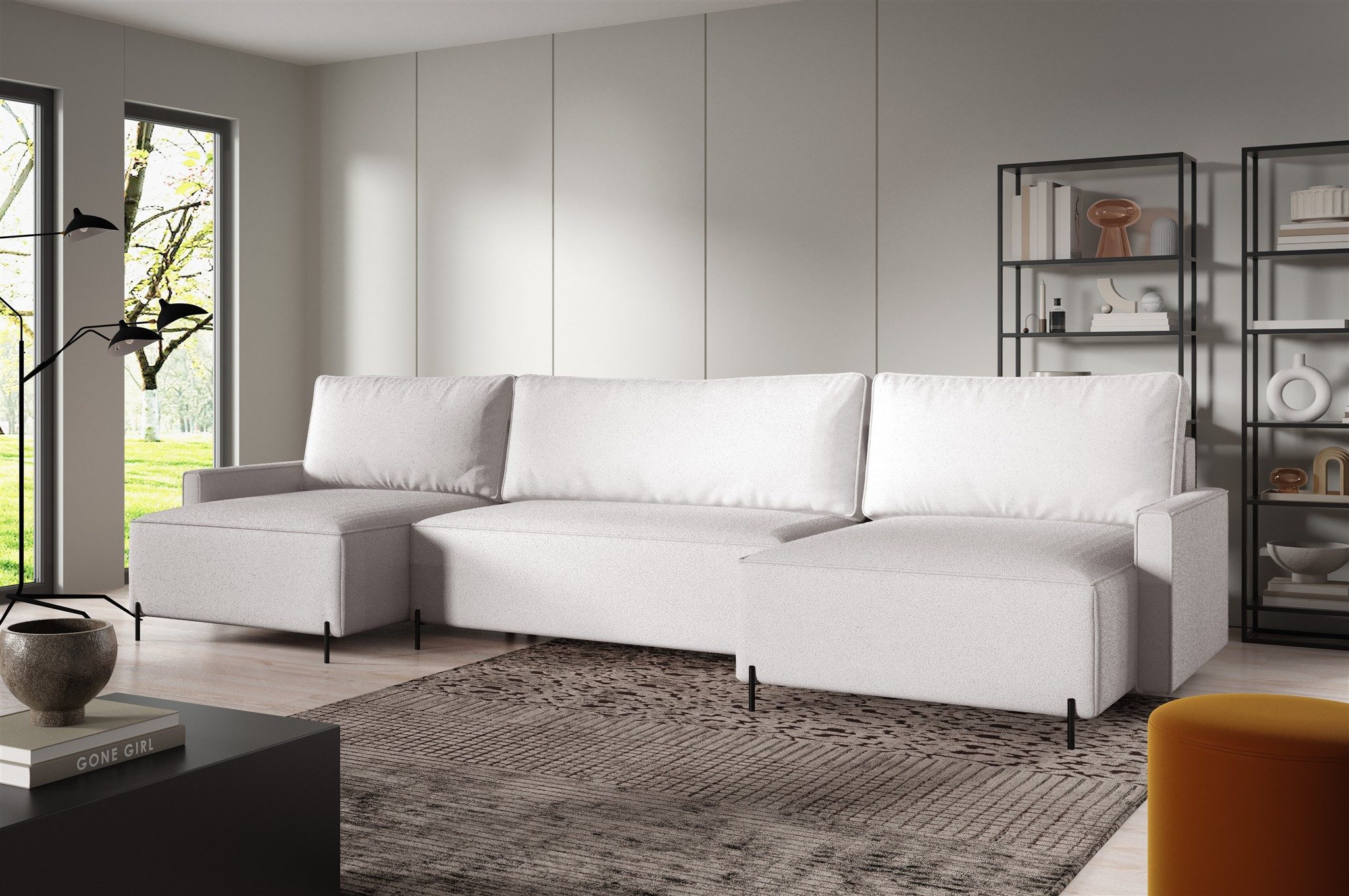 Fun Möbel Wohnlandschaft Sofa mit Schlaffunktion BRAGA Stoff Now or Never, U-Typ, Rücken echt bezogen