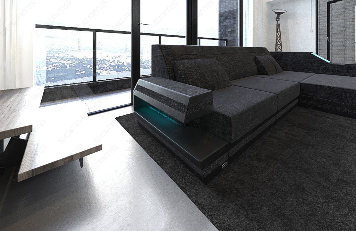 L H mit Stoffsofa wahlweise schwarzgrau-schwarz Ecksofa Form Couch Bettfunktion Ravenna Polster Ecksofa Dreams Sofa, Strukturstoff Sofa