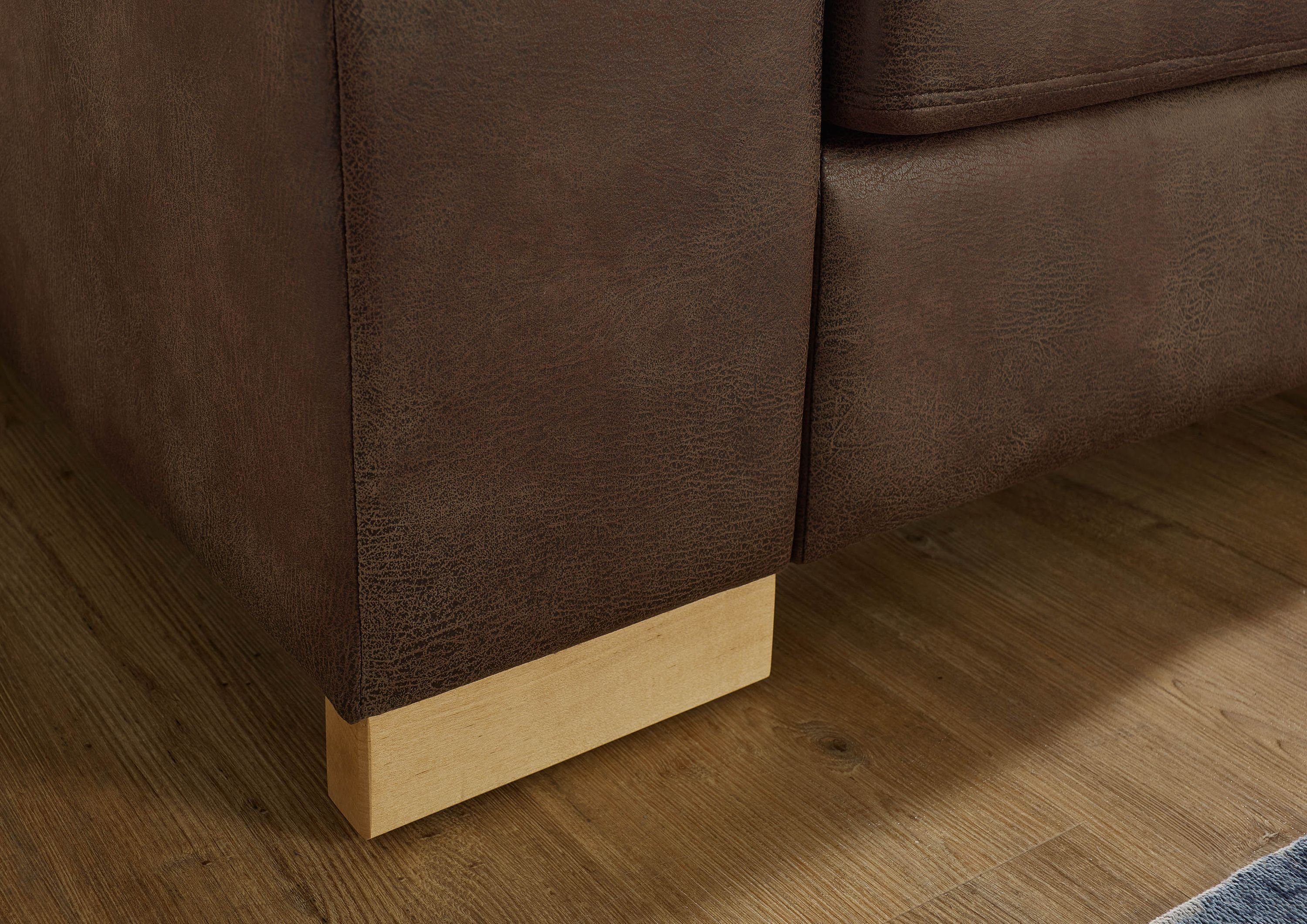 Massivmoebel24 Ecksofa, Ecksofa inklusive Kissen 266x216x90 braun Antik Optik HAVANNA