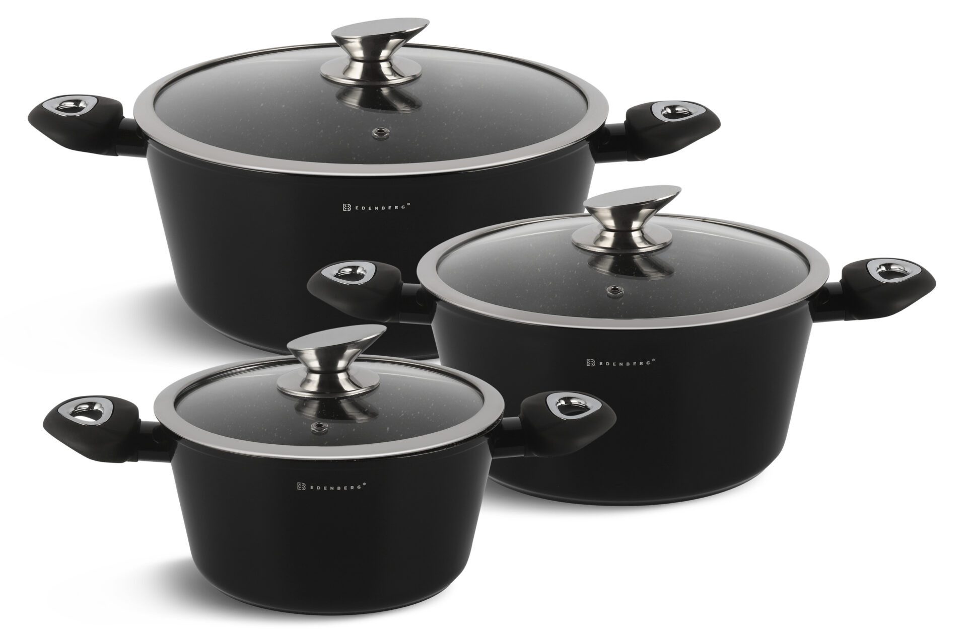 Edenberg Topf-Set Schöne Schwarze Töpfe in 3 verschiedenen Größen 2.6L 4.4L 6.3L, Aluminiumguss, Aluminium, Keramik, Edelstahl, Glas (2,6L / 4,4L / 6,3L, 6-tlg., Zeitloses Design des Topfsets. Eine ideale Geschenkidee! Hochwertig)