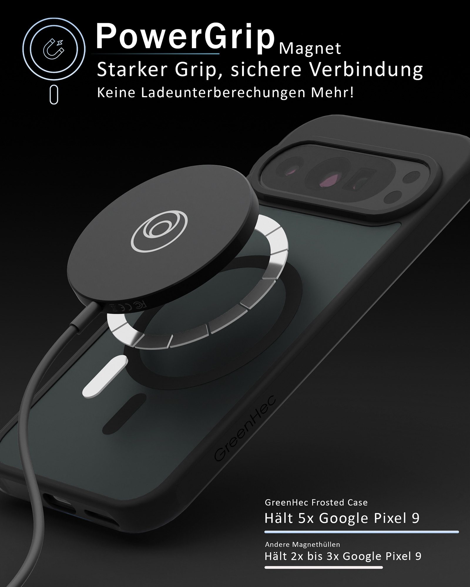 GreenHec Handyhülle Hülle Google Pixel 10 9 8 7 6 Pro XL MagSafe Case 9a 10a Magnet Schutz 7 Zoll, Cover Schwarz Magnetisch Handyhülle Pixelsnap Black Stoßfest  – Bild 3 von 5