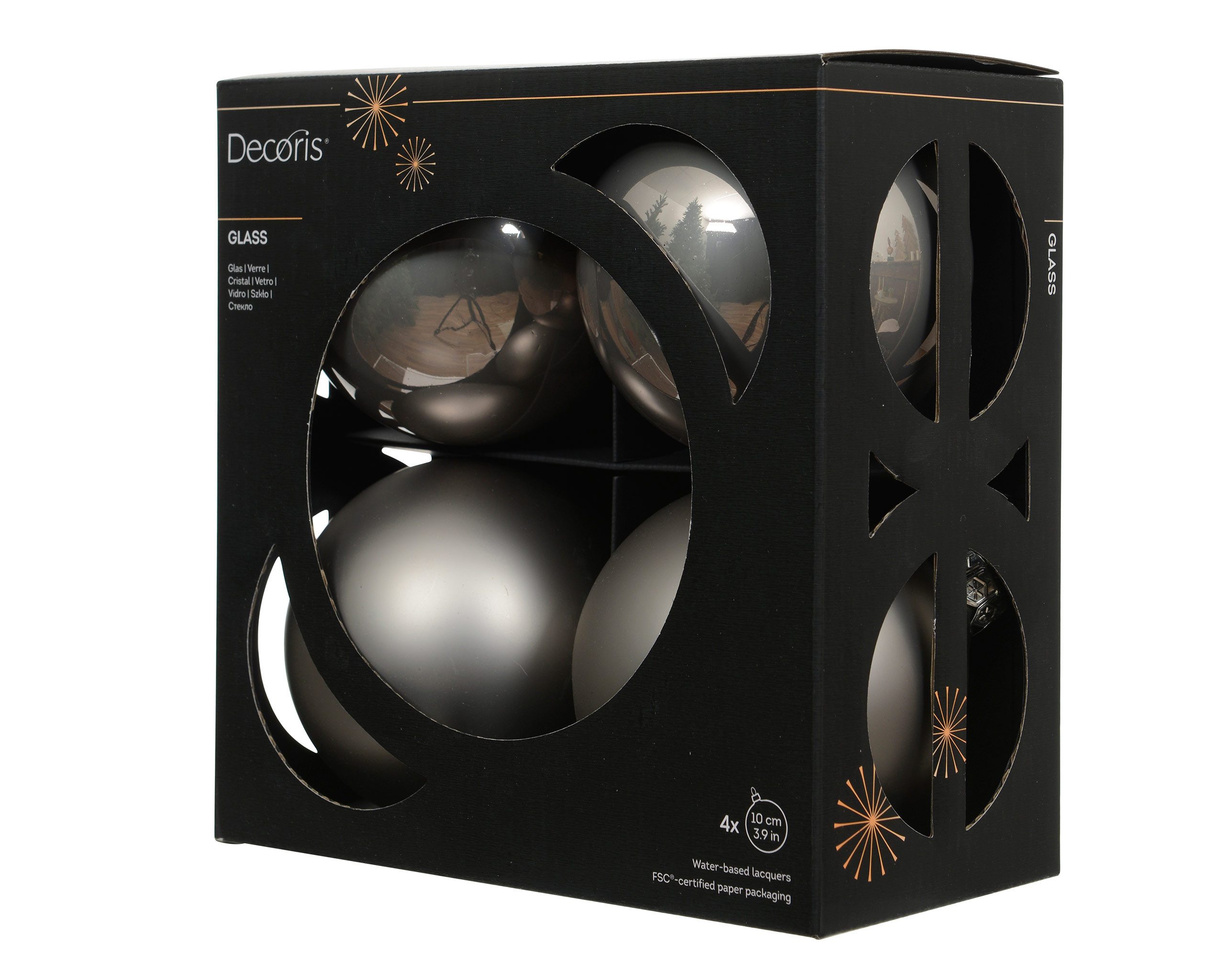 Kaemingk Weihnachtsbaumkugel, Weihnachtskugeln Glas 10cm 4 Stück - Zart Grau