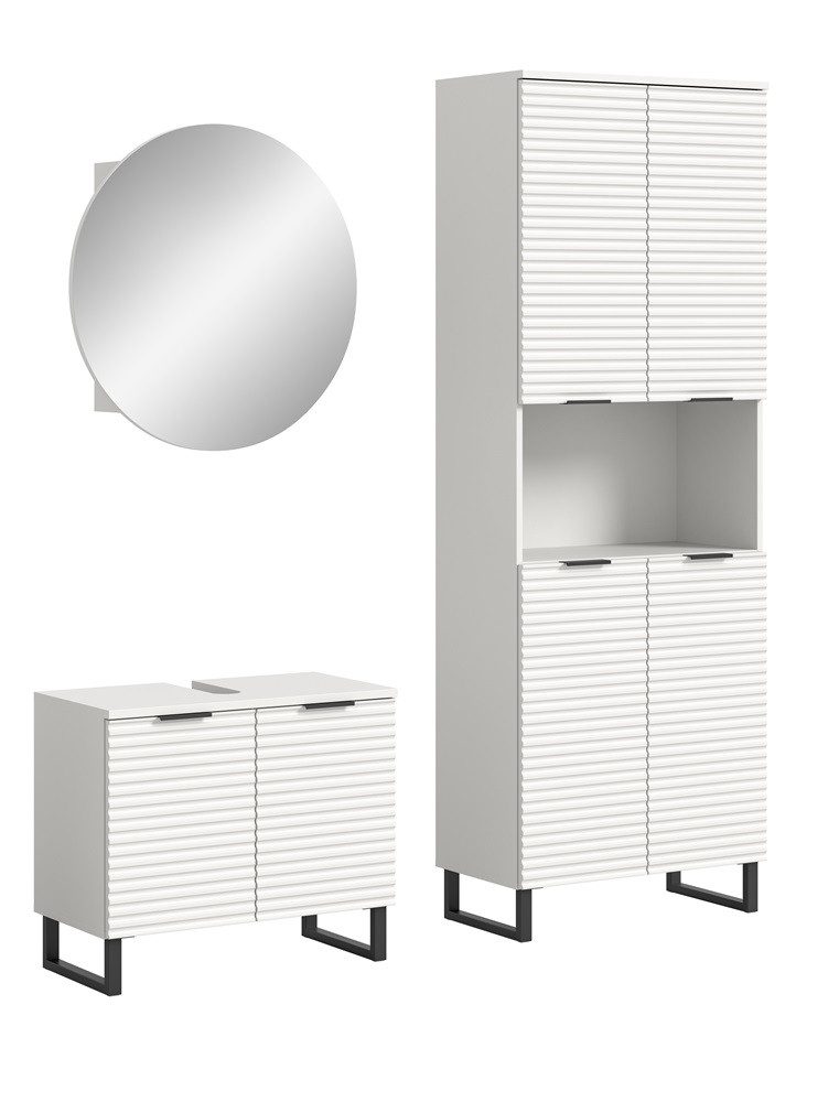 xonox.home Badmöbel-Set Badezimmer-Set Riff, weiß, 3-teilig ohne Beleuchtung, (3-St), 3-teilige Badkombination