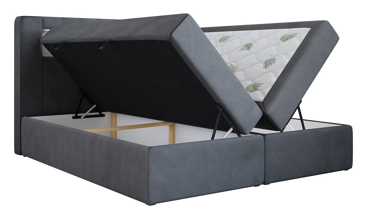 Doppelbett Polsterbett mit Kopfteil Boxspringbett LED - GOLD5, mit MÖBEL Bettkasten MKS