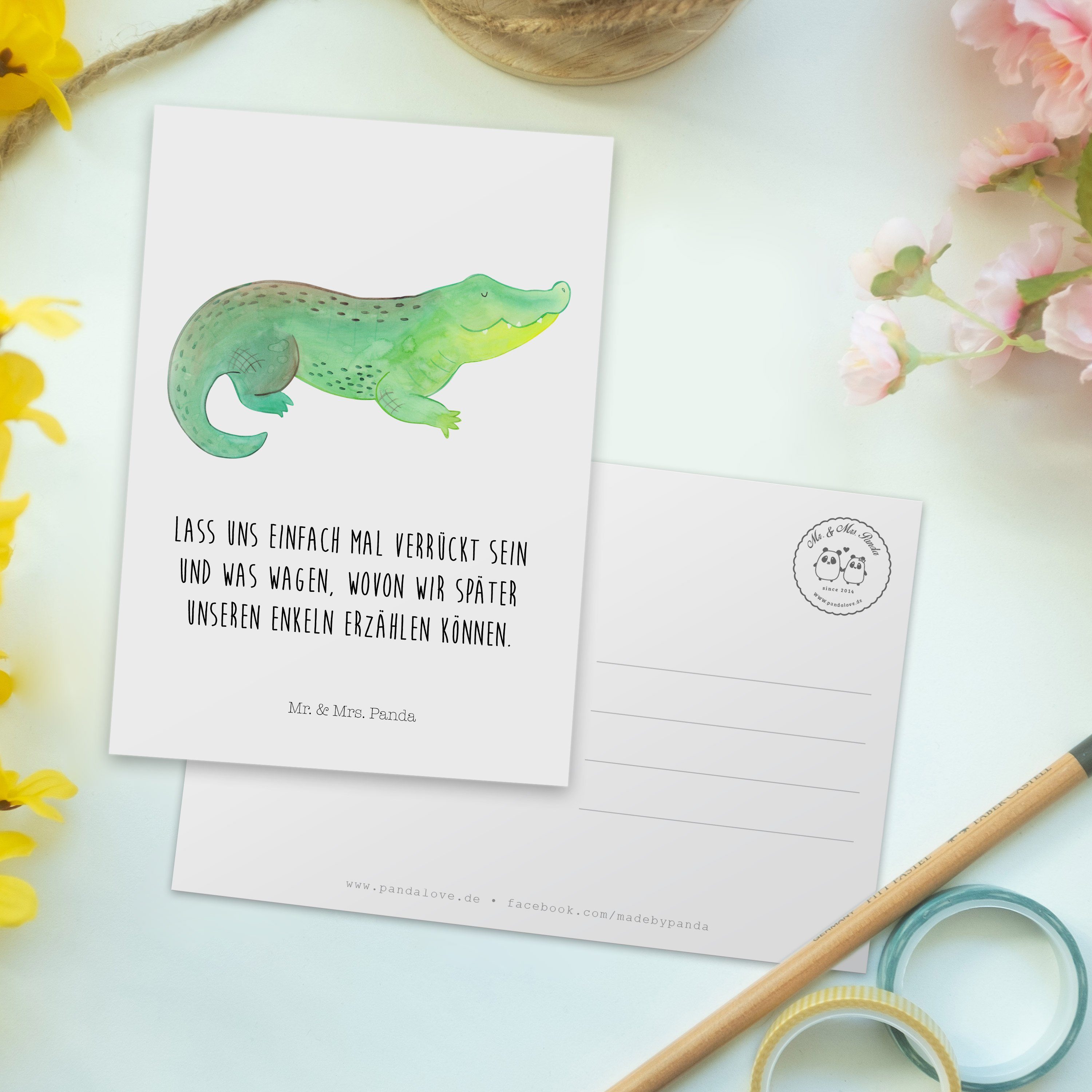 Mr. & Mrs. Panda Weiß Krokodil Postkarte - Ans - Einladungskarte, Geschenk, Geschenkkarte, Meer