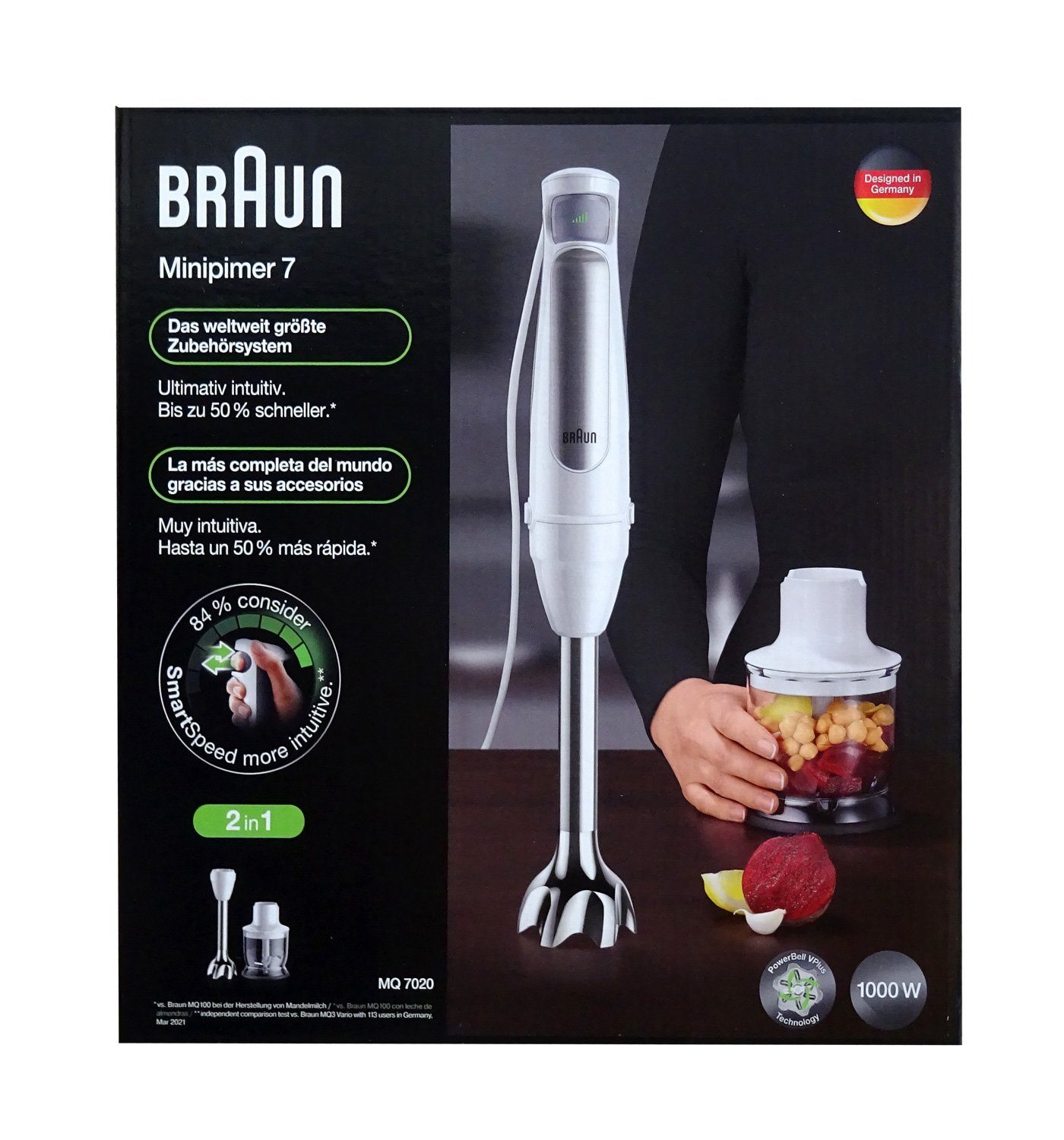 Braun Stabmixer MQ 7020WH MultiQuick Pürieren, 7 Stabmixer Hacken, Mixen - Funktion: weiß/silber, 