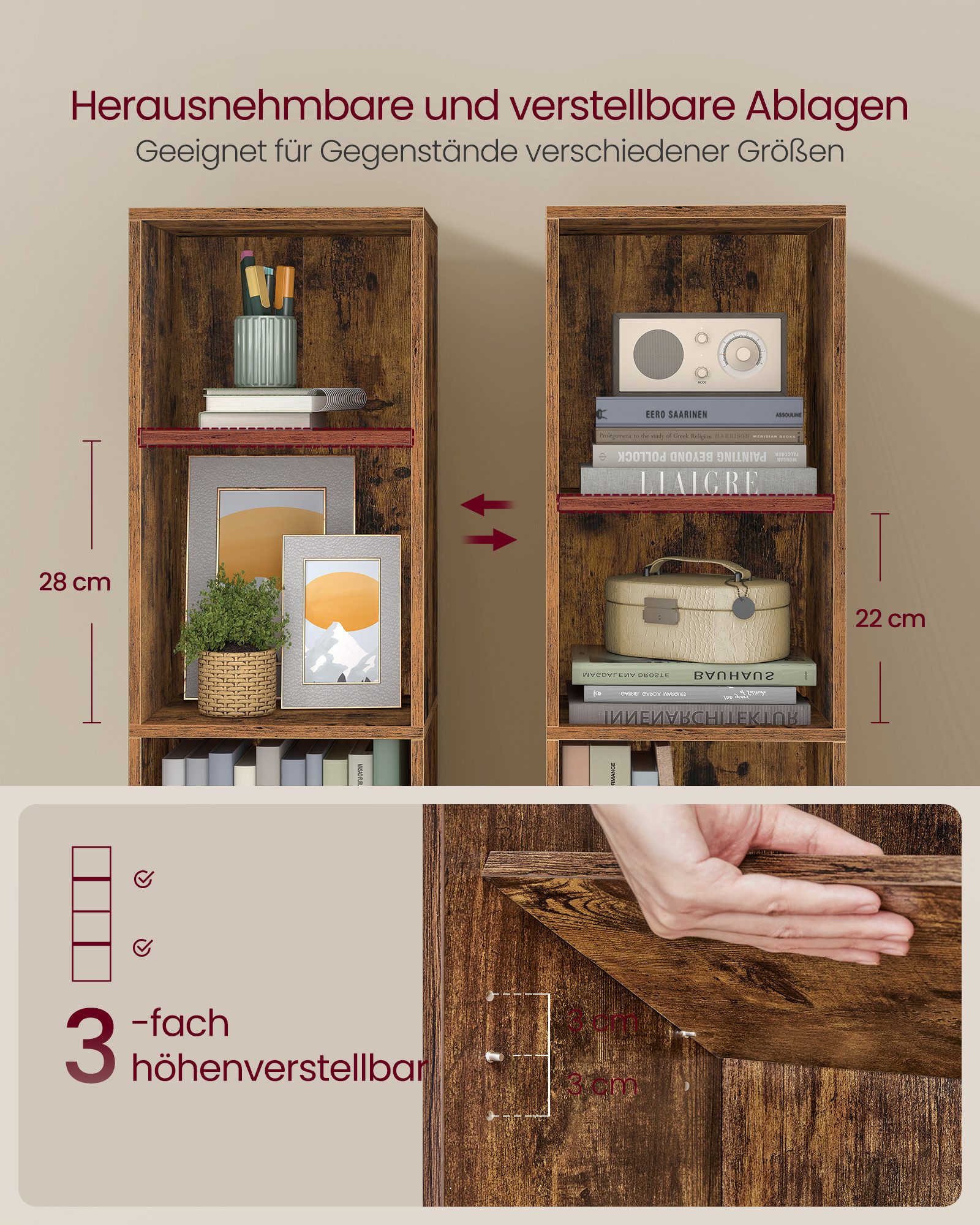 VASAGLE Bücherregal mit verstellbaren Ablagen, für Wohnzimmer, Homeoffice, Schlafzimmer, 4-stöckiges Regal, offenes Aufbewahrungsregal, 24 x 30 x 106 cm – Bild 3 von 5