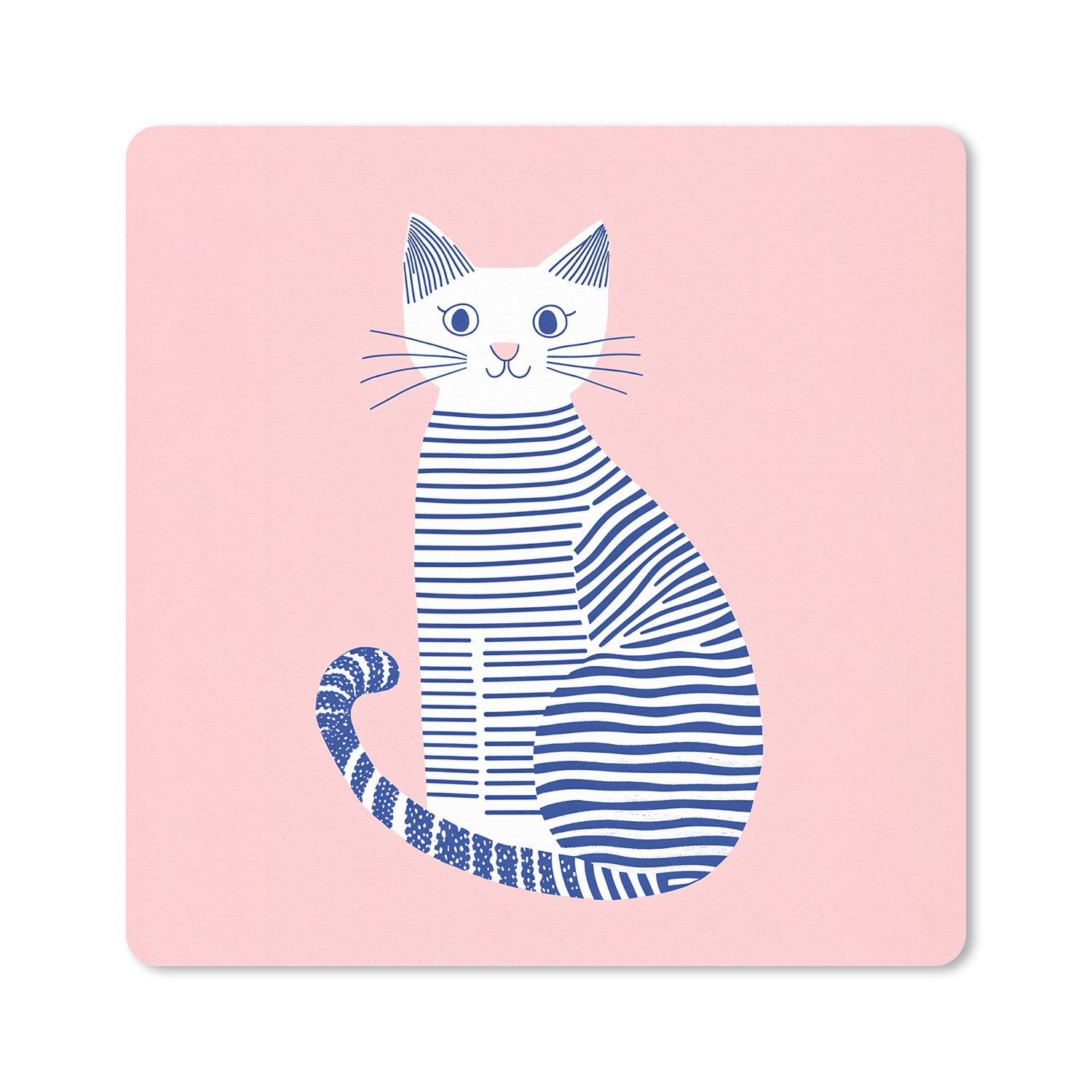 MuchoWow Mauspad Katze - Illustration - Minimalistisch - Rosa (1-St), Schreibtischunterlage, Gaming Deko PC, Gaming Setup, 40x40 cm