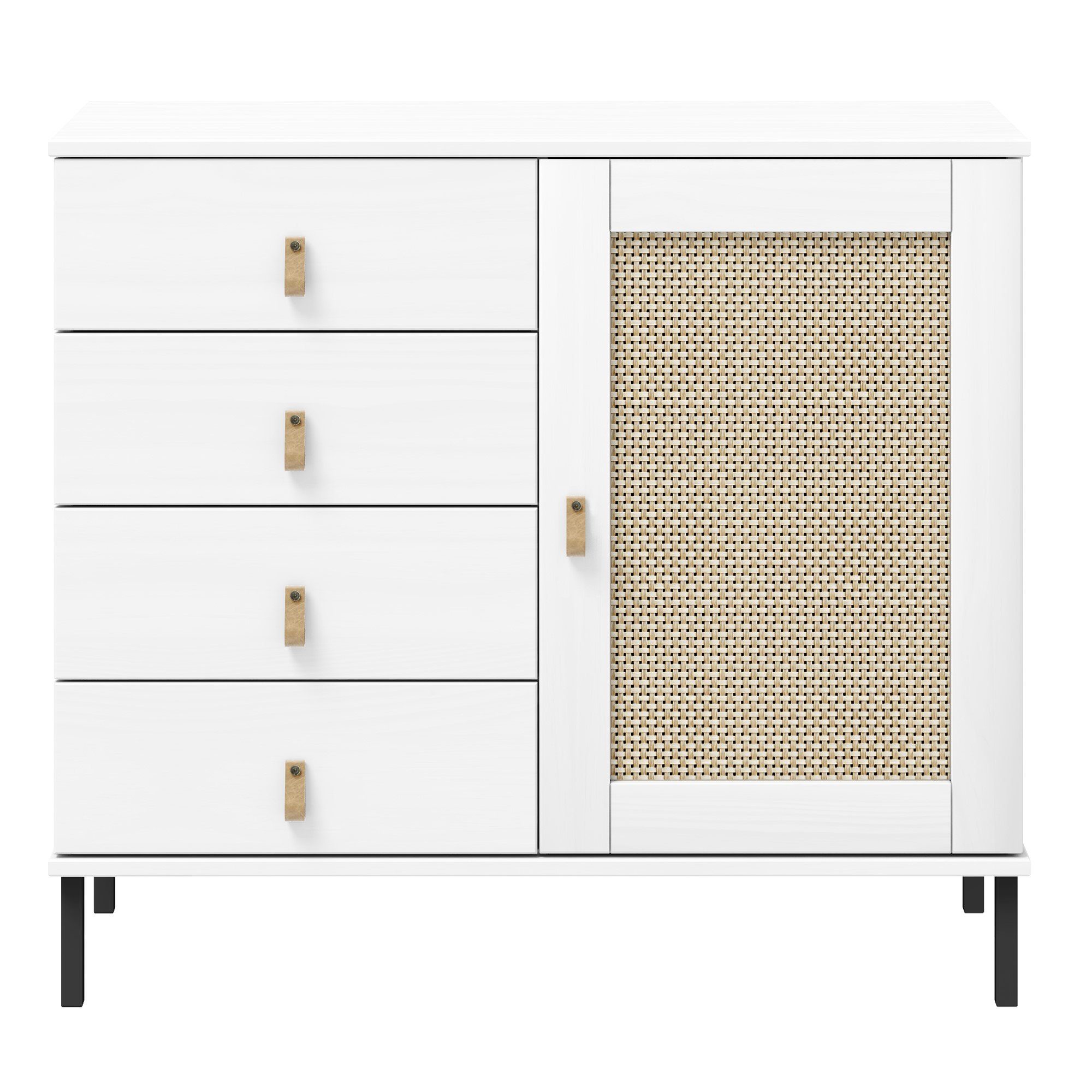 Woodroom Sideboard Elegante Kommode Valencia, Wohnzimmerschrank aus Kiefer, weiß, 90x80x40cm