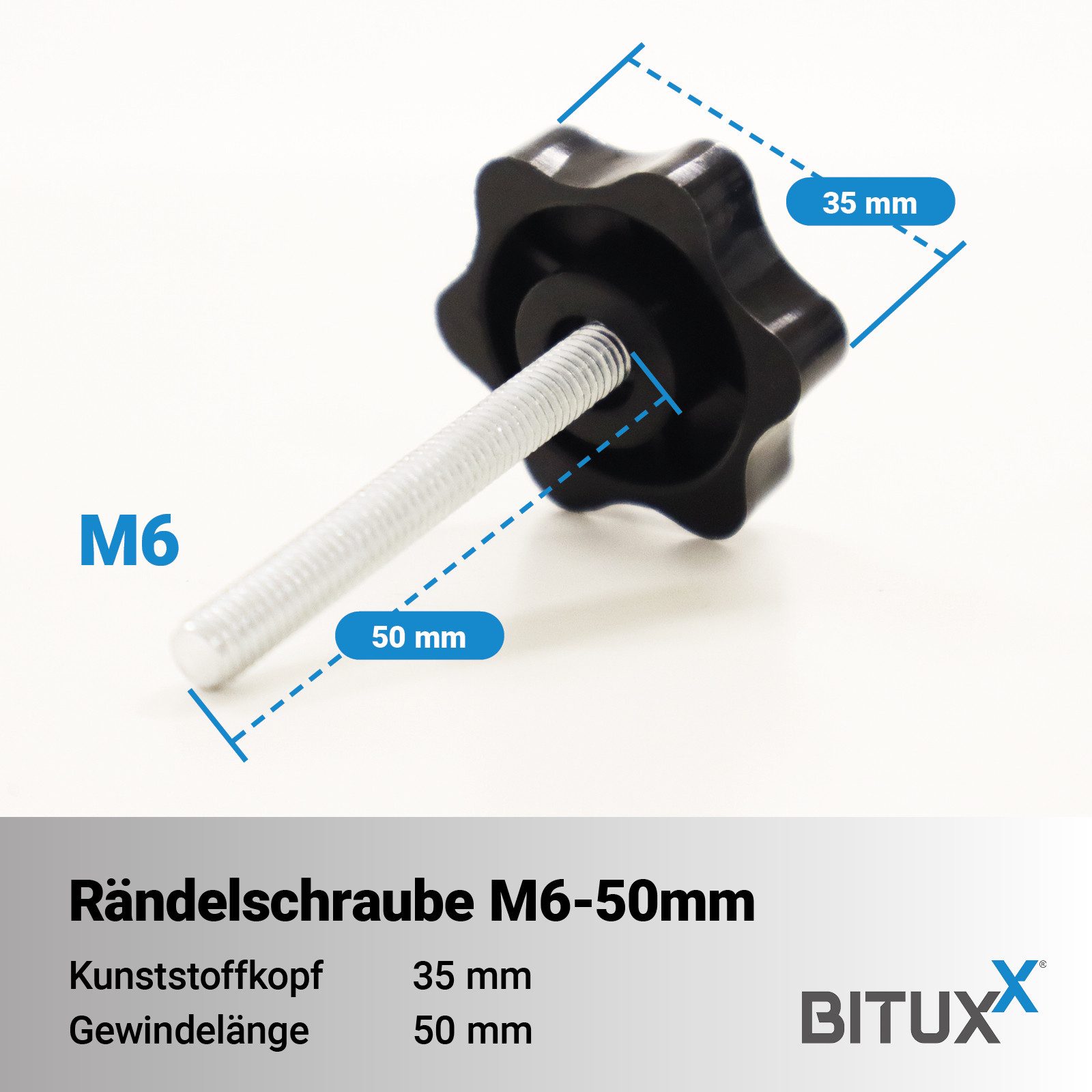 Bituxx Stockschraube 20x M6 - 50 mm, (Spar-Set, 20 St., MS-20046)