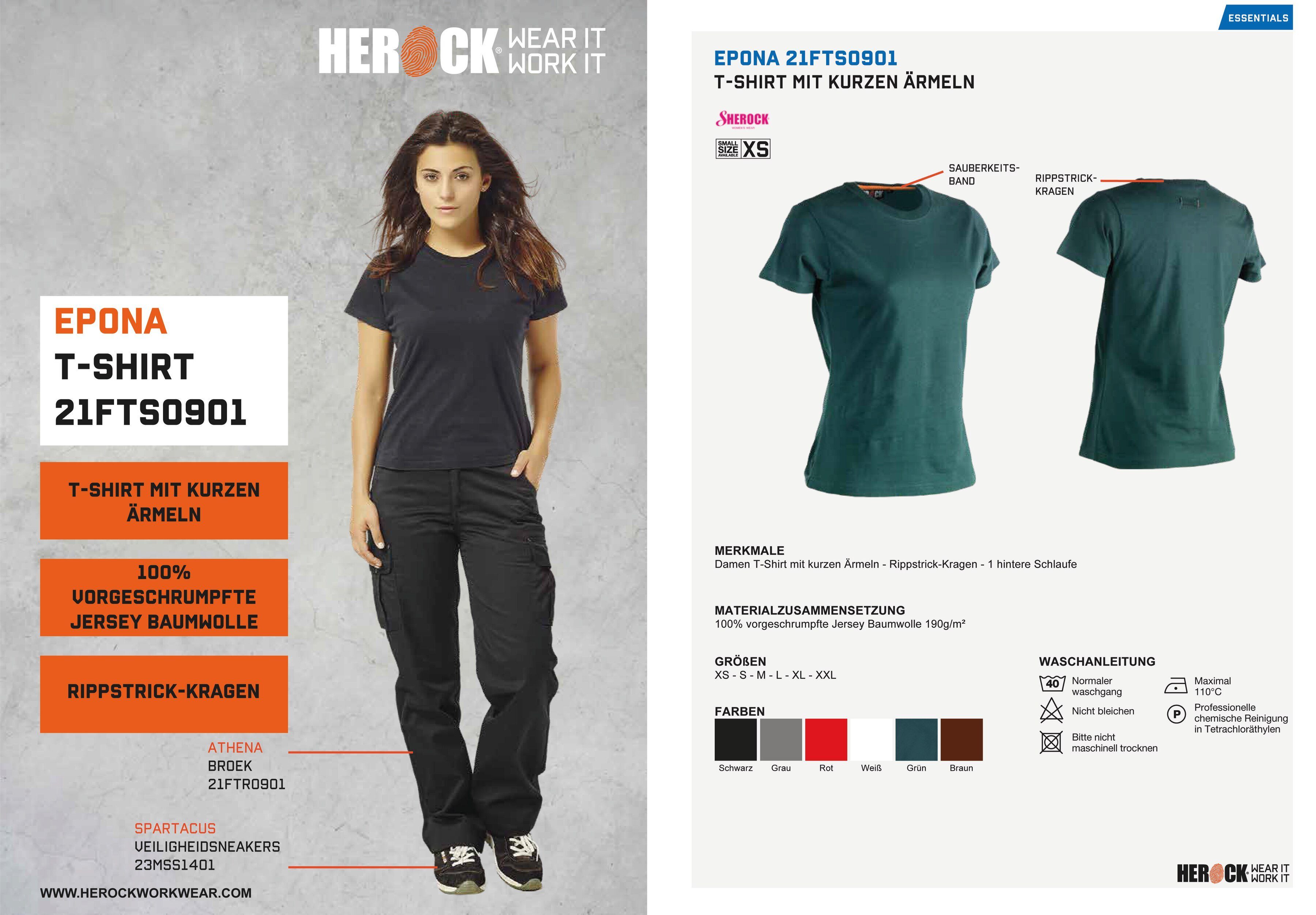 Herock T-Shirt Epona Kurzärmlig angenehmes Damen Tragegefühl grün Figurbetont, hintere T-Shirt Schlaufe, 1