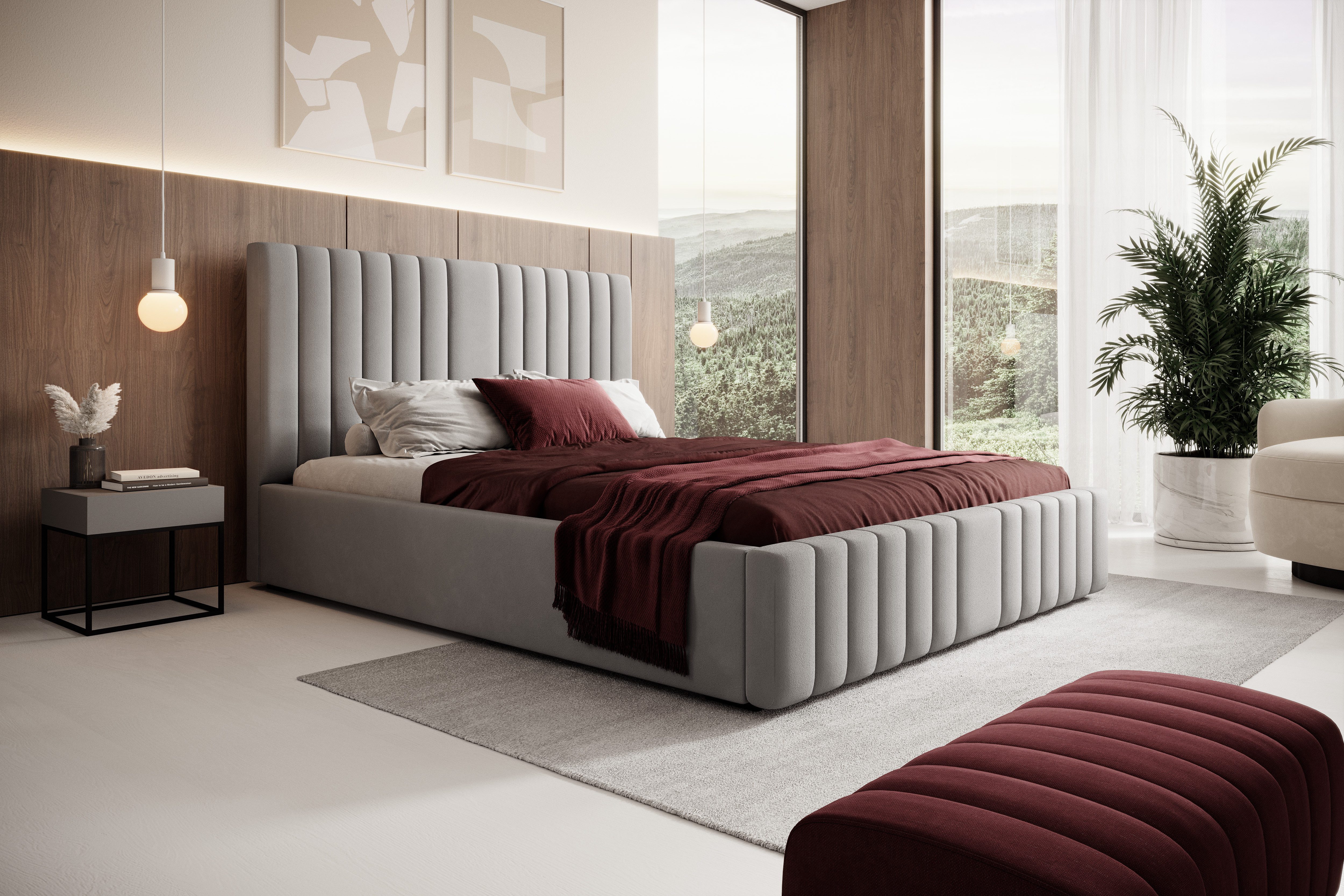 VIVENTE Möbel Polsterbett NAXOS Samt Bezugstoff MAGIC VELVET, Bettkasten Lattenrost 32 Lamellen (wahlweise Holz- oder Metallrahmen Lattenrost, 32 Lamellen), mit großem Bettkasten in versch. Breiten und Farben