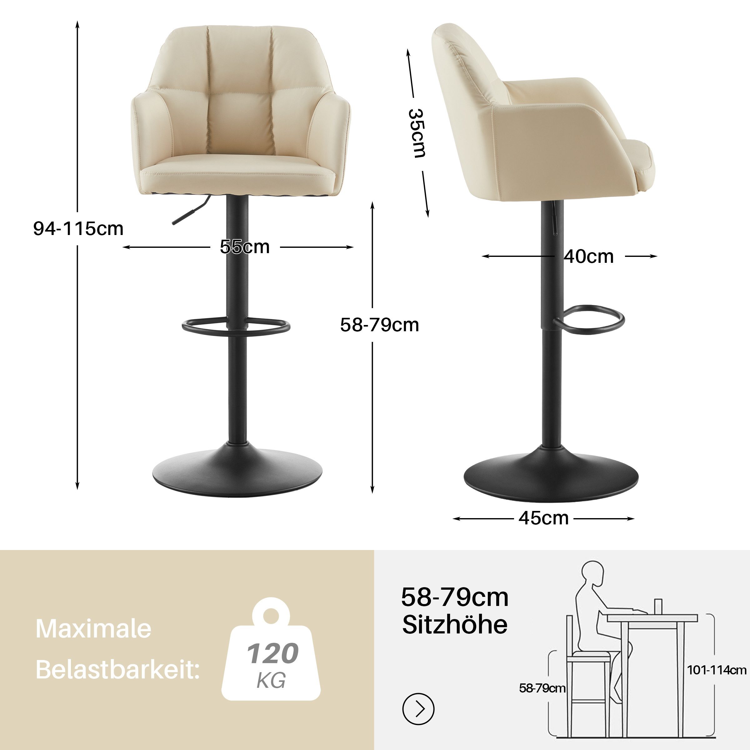 Ofcasa Barhocker Kunstleder Barstuhl (1er Set), günstig online kaufen
