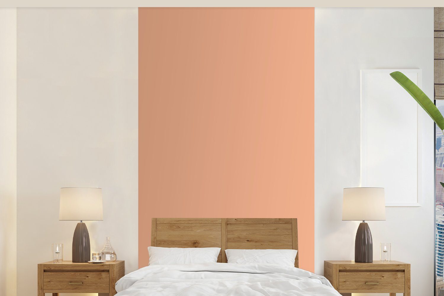 Aprikose Küche, St), Matt, - Einfarbig Schlafzimmer Pastell (2 für MuchoWow Wohnzimmer Rosa - - Farbe, Vliestapete Fototapete Fototapete - bedruckt,