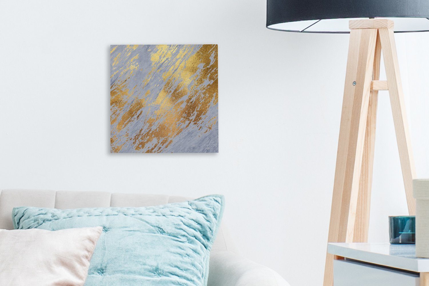 Wohnzimmer Bilder Marmor Blau OneMillionCanvasses® für Schlafzimmer Gold, (1 - St), Leinwandbild Leinwand -