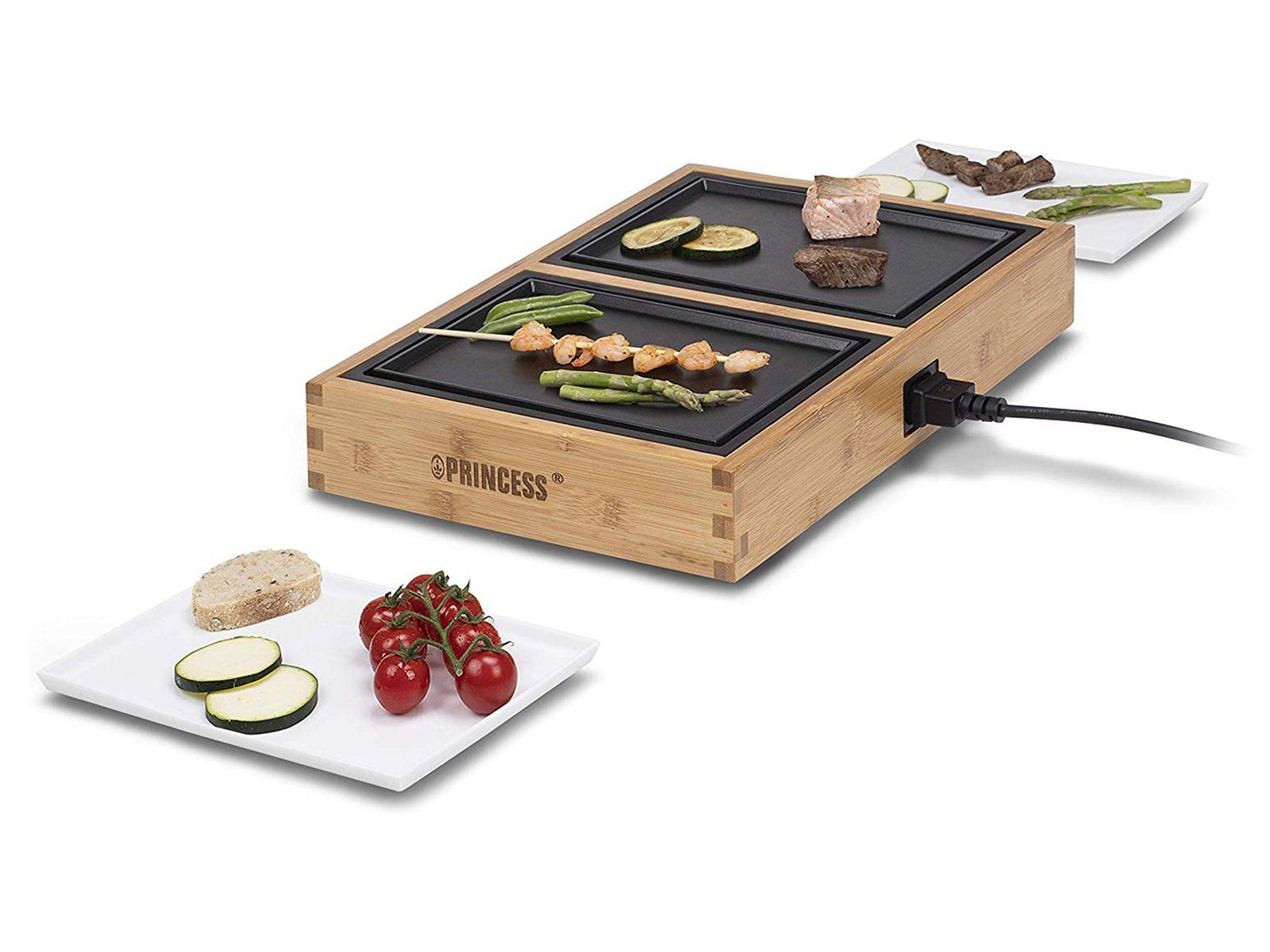 PRINCESS Teppanyakigrill, 420 W, Elektro Tischgrill fettarm grillen für 2 Personen low fat Grillplatte